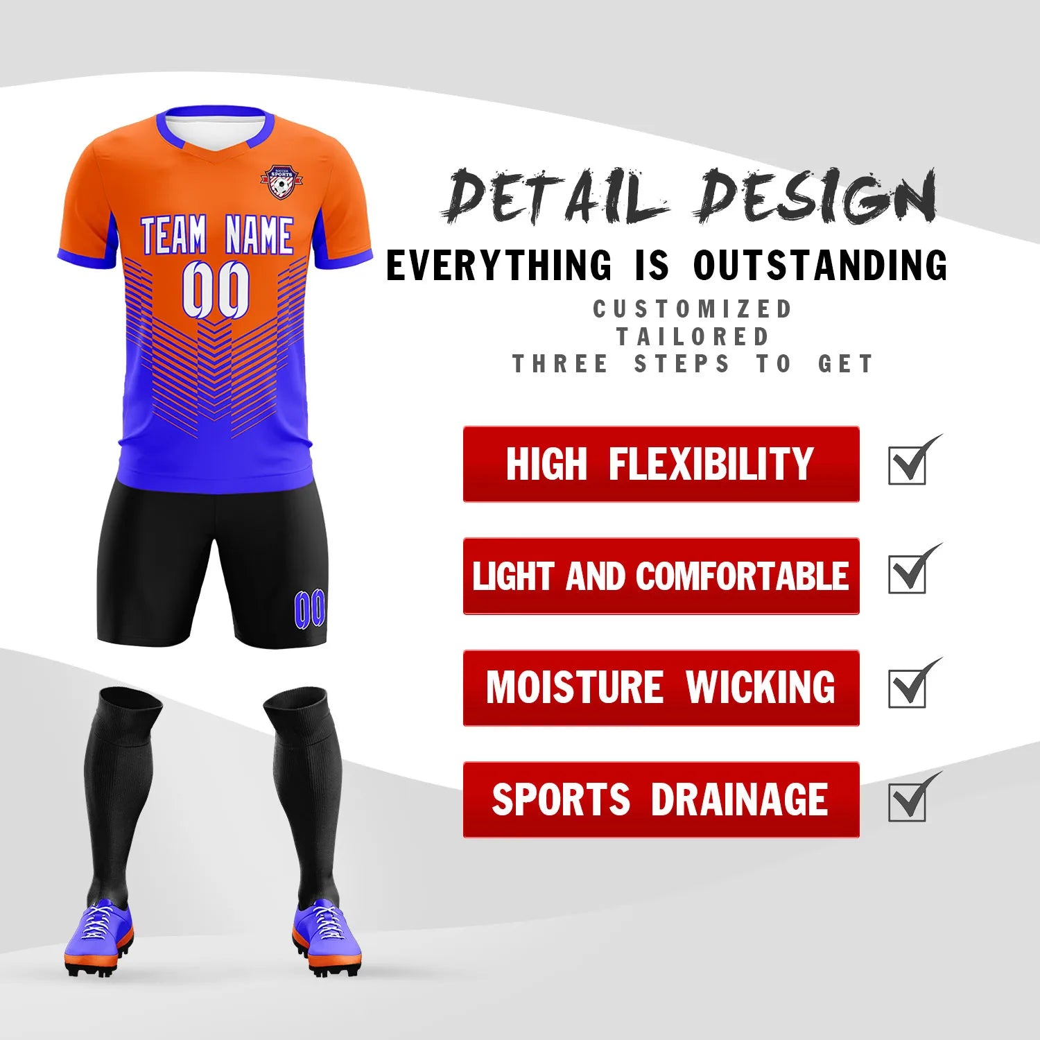 Custom Orange Royal Blue Sport Soccer Sets Jersey