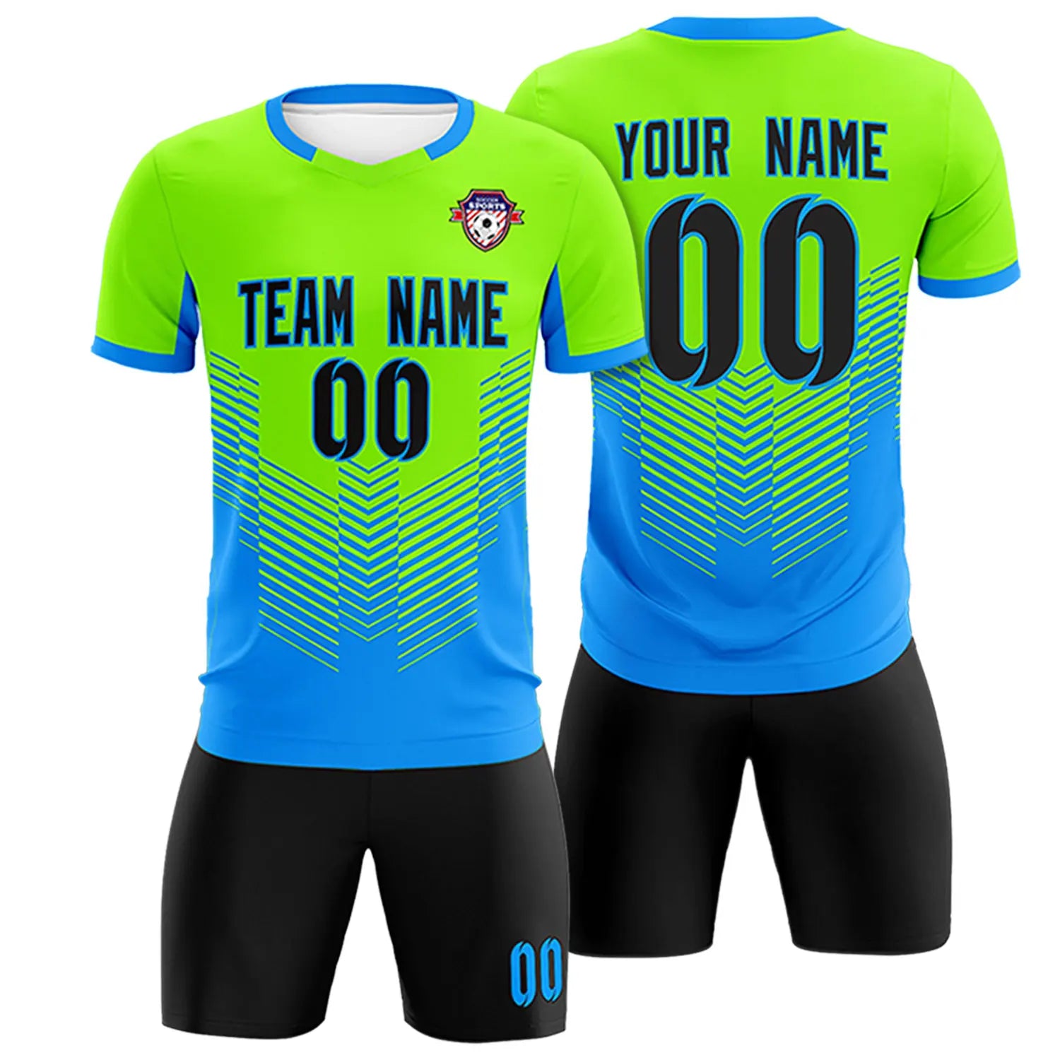 Custom Neon Green Powder Blue Sport Soccer Sets Jersey