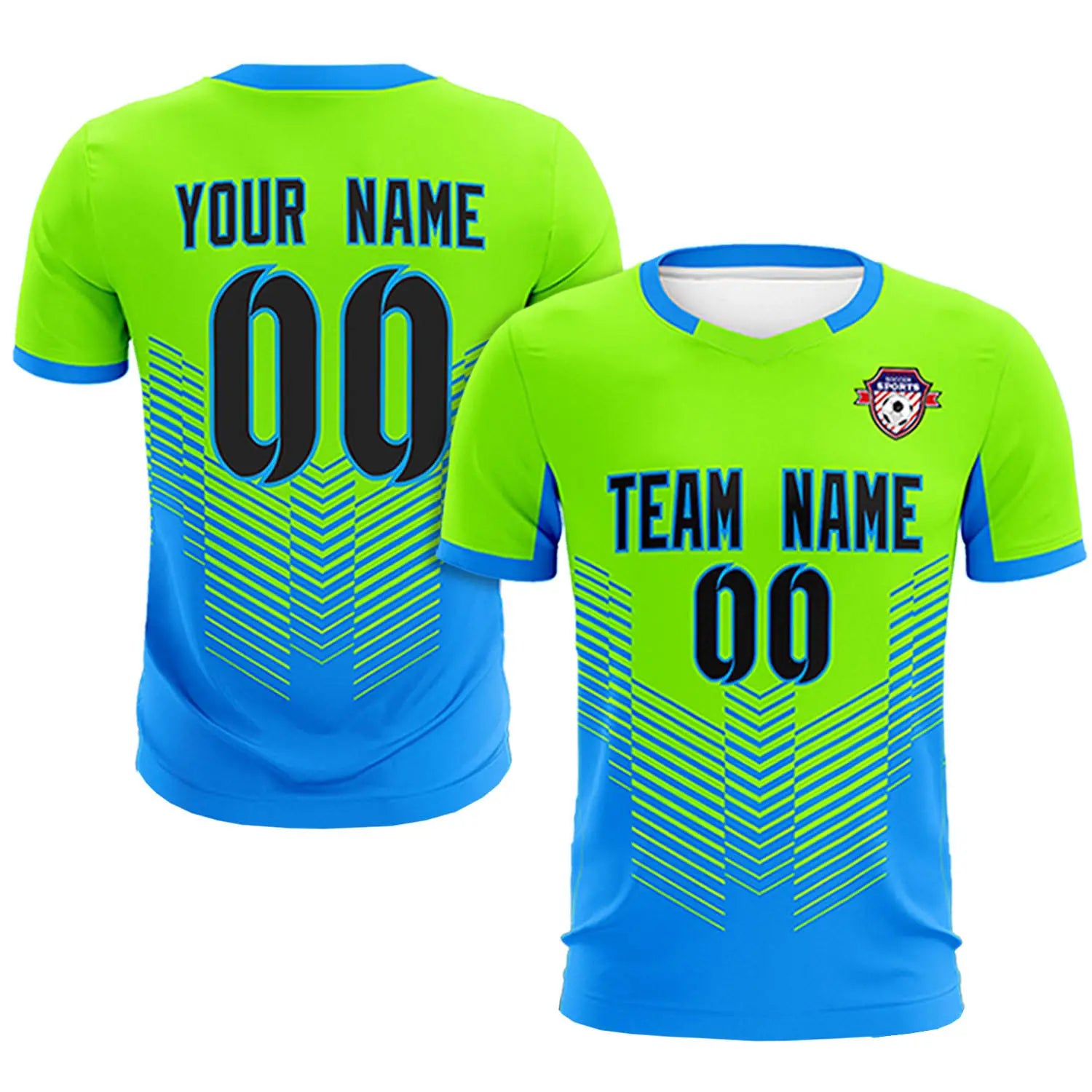 Custom Neon Green Powder Blue Sport Soccer Sets Jersey