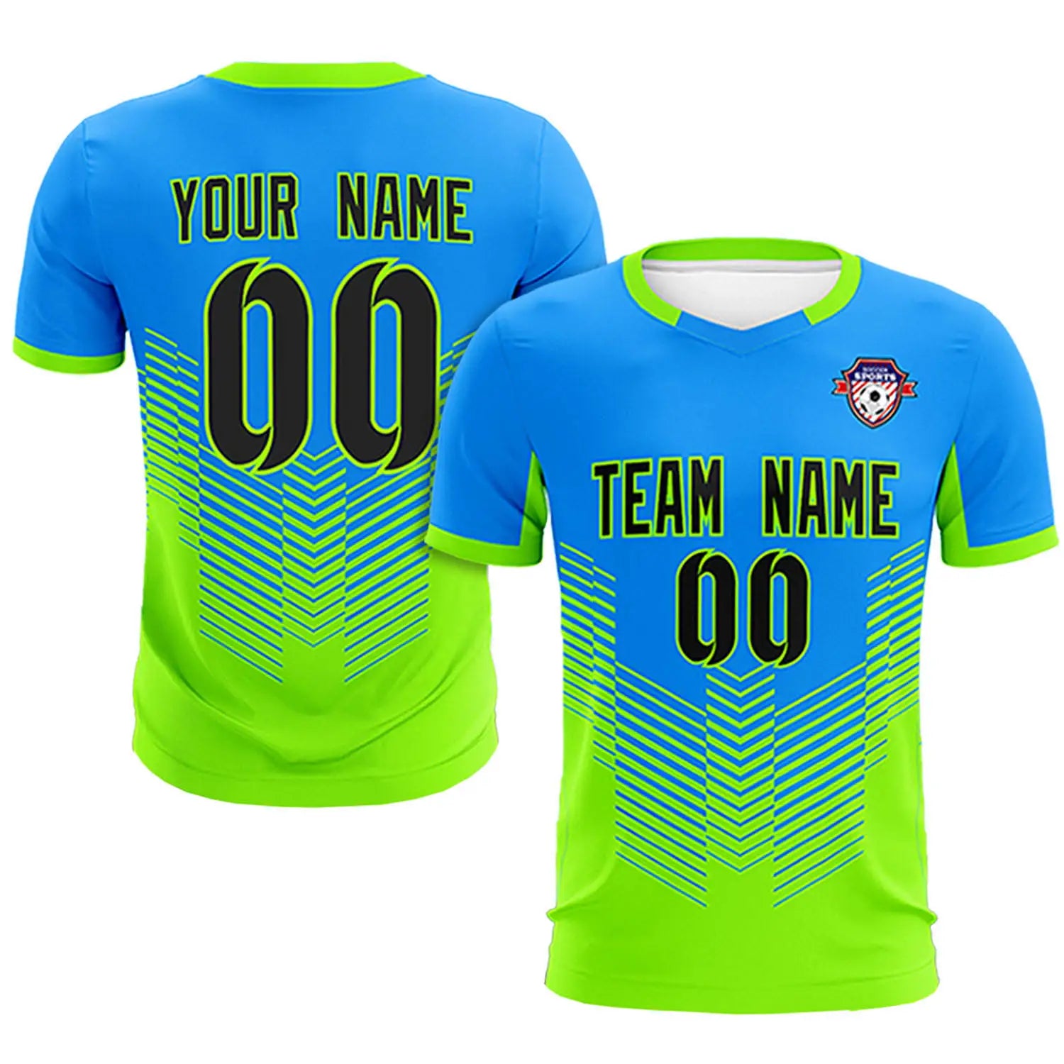 Custom Powder Blue Neon Green Sport Soccer Sets Jersey
