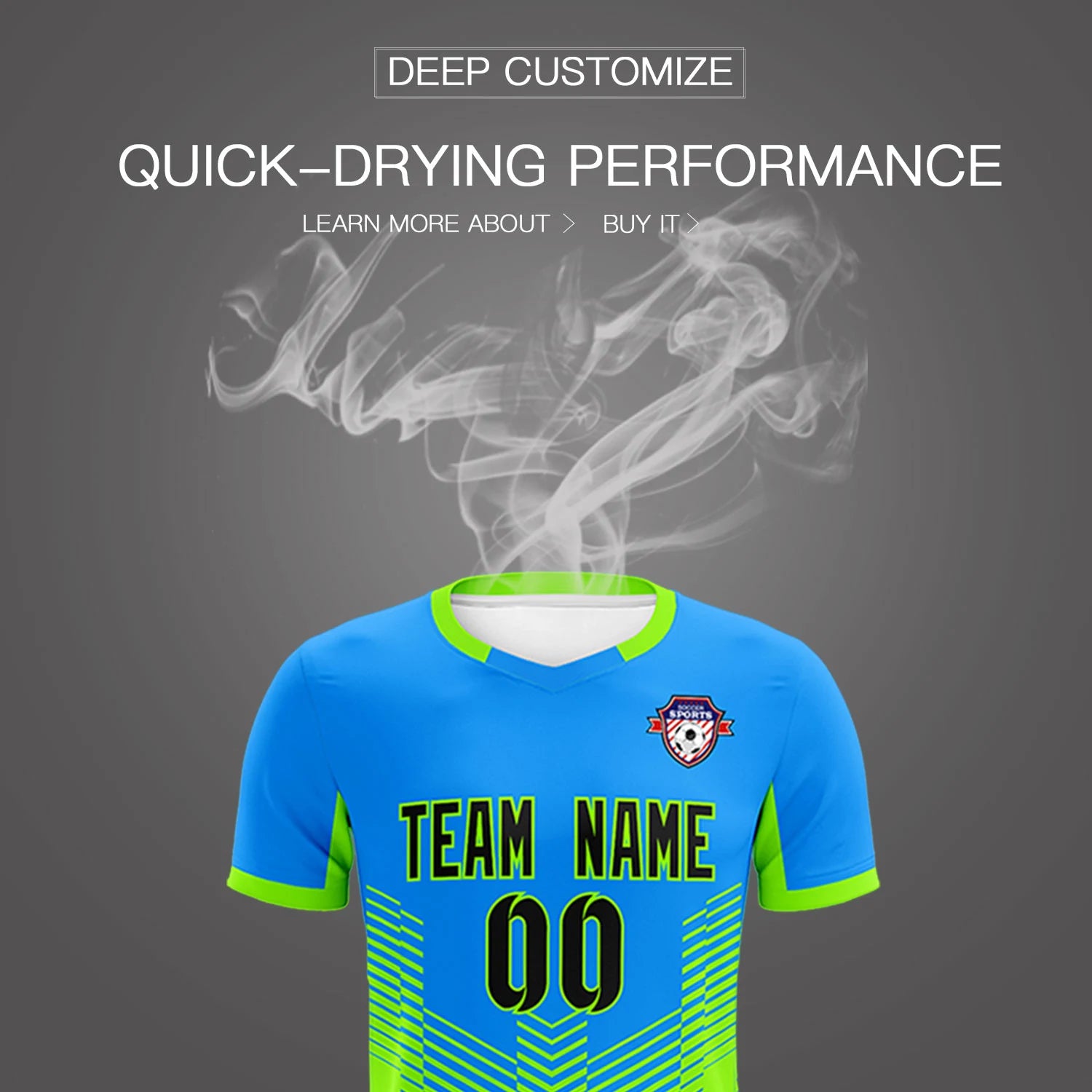Custom Powder Blue Neon Green Sport Soccer Sets Jersey