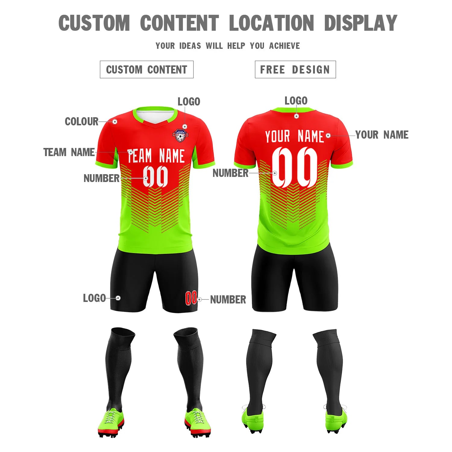 Custom Red Neon Green Sport Soccer Sets Jersey