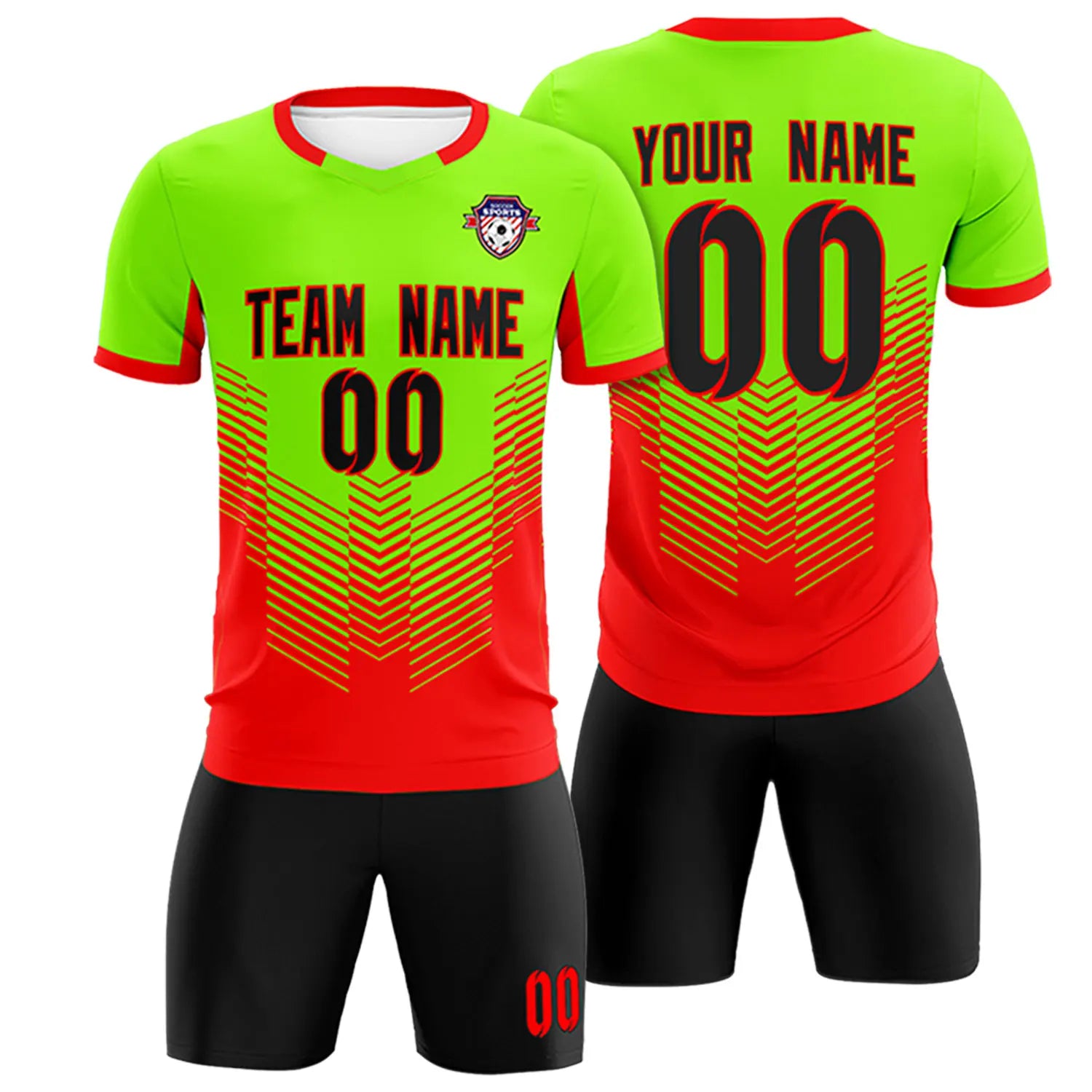 Custom Neon Green Red Sport Soccer Sets Jersey