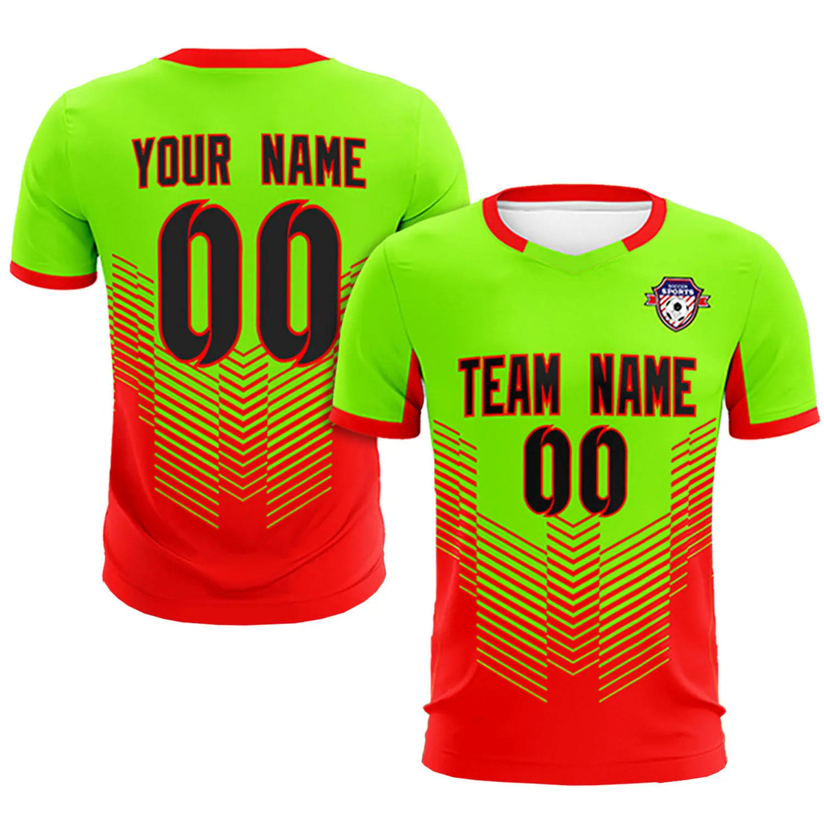 Custom Neon Green Red Sport Soccer Sets Jersey