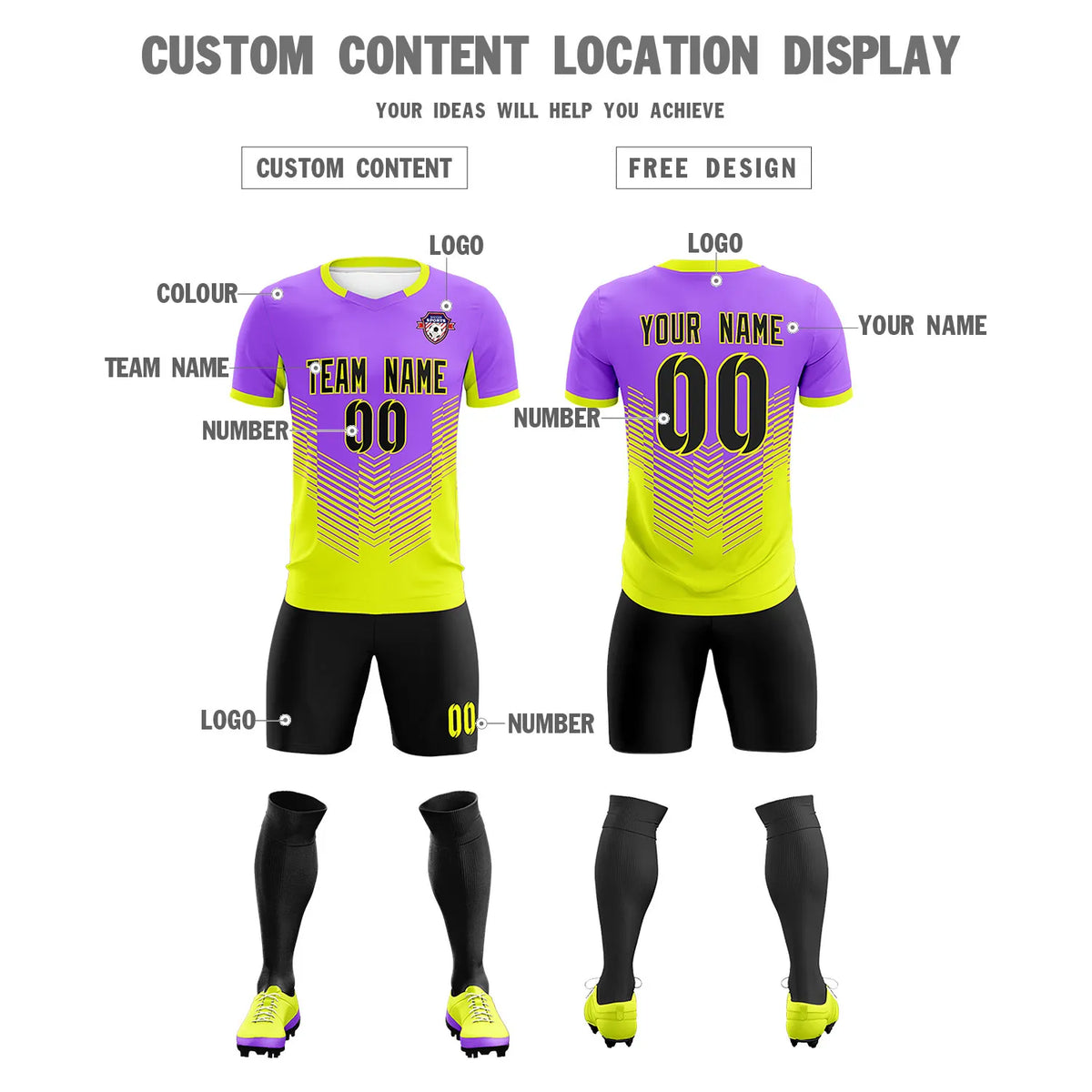 Custom Purple Fluorescent Green Sport Soccer Sets Jersey