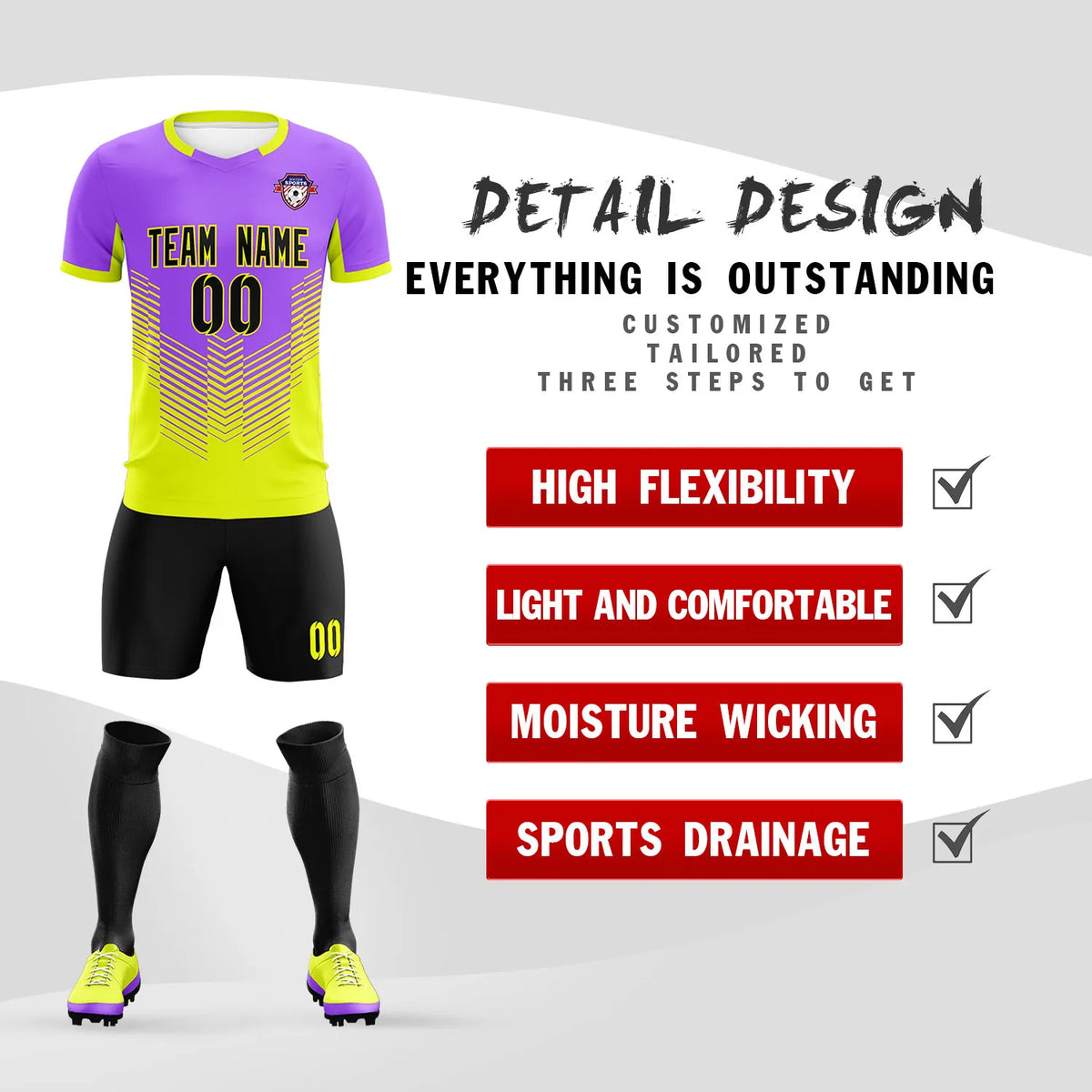 Custom Purple Fluorescent Green Sport Soccer Sets Jersey