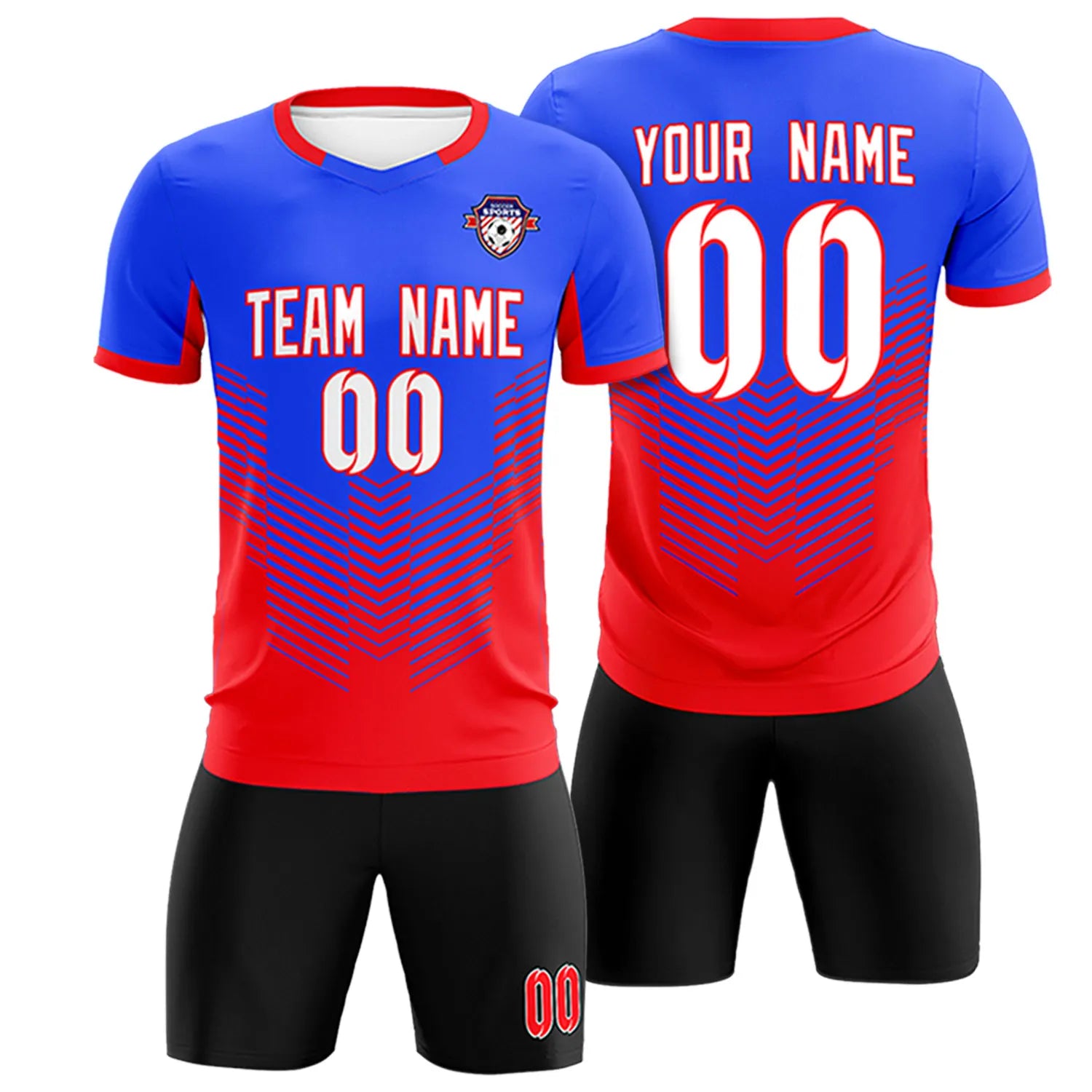 Custom Royal Blue Red Sport Soccer Sets Jersey