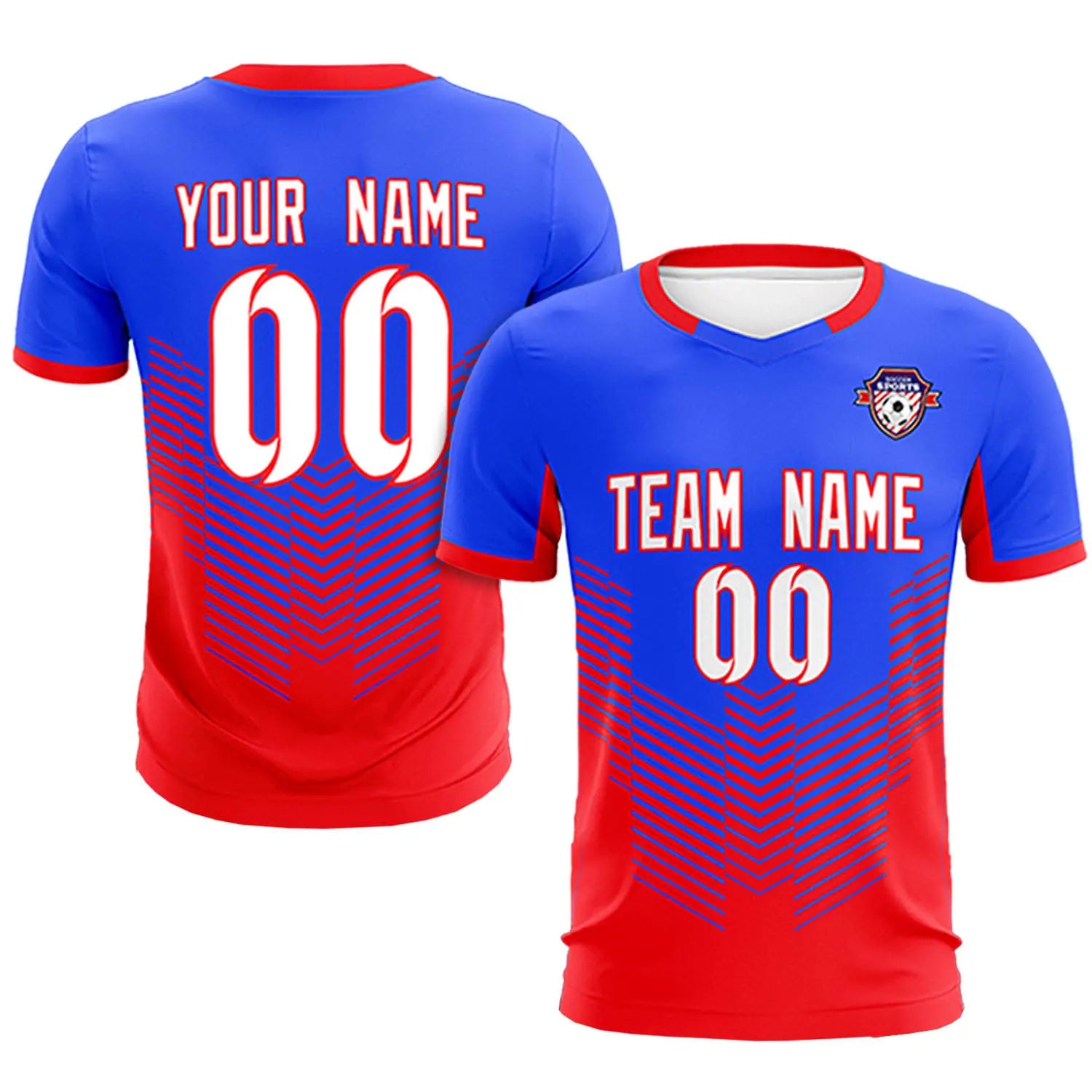 Custom Royal Blue Red Sport Soccer Sets Jersey