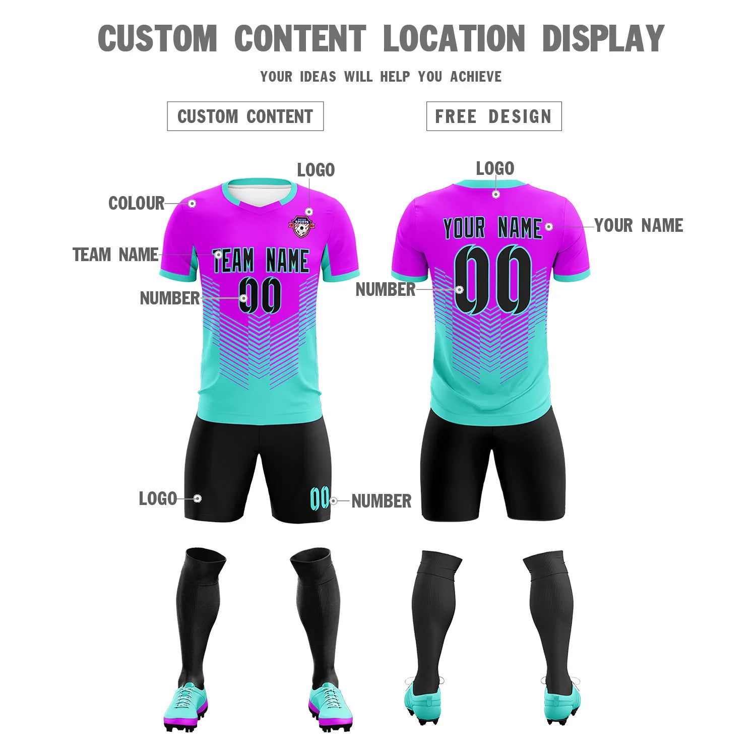 Custom Purple Bright Green Sport Soccer Sets Jersey