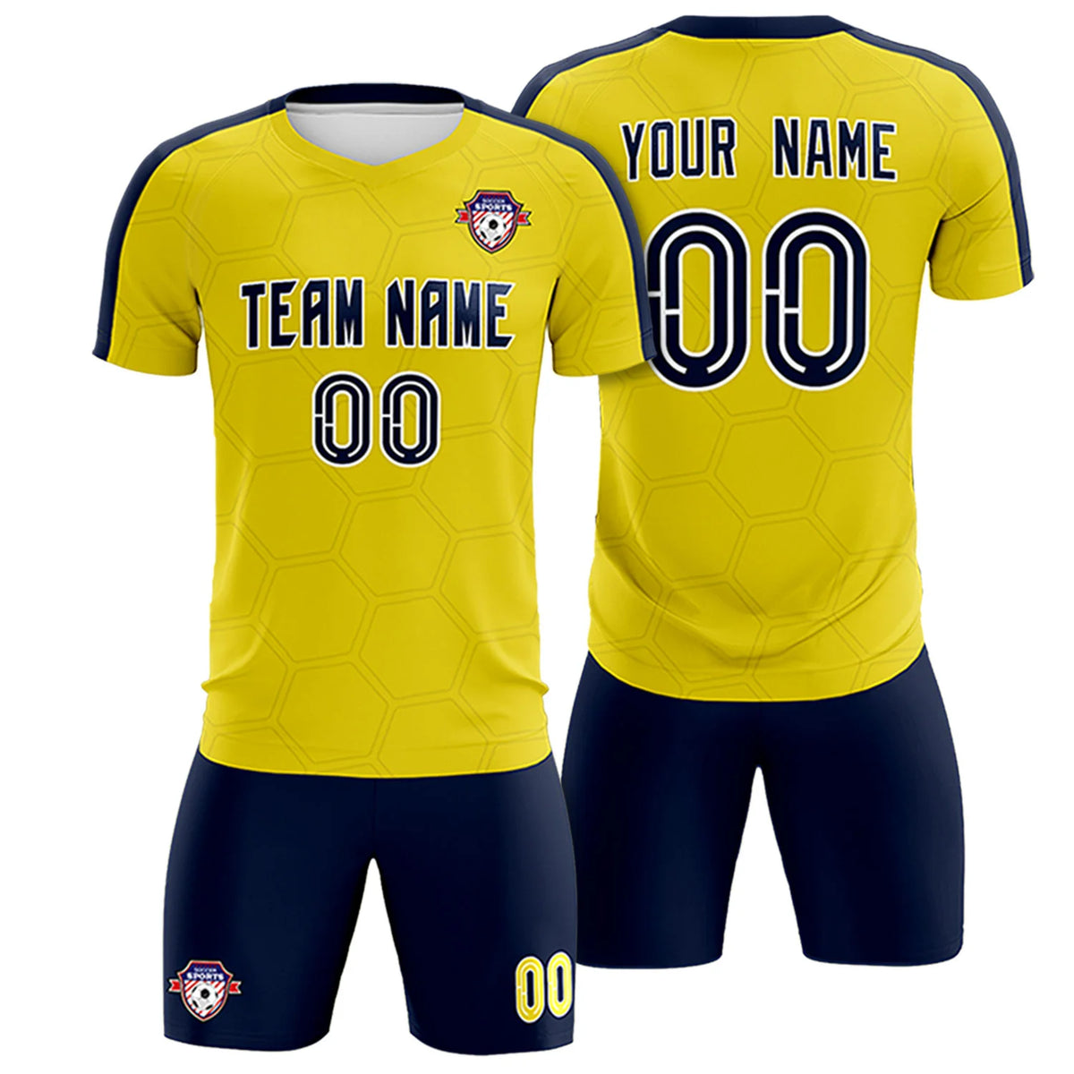 Custom Yellow Navy Outdoor Sport Soccer Sets Jersey