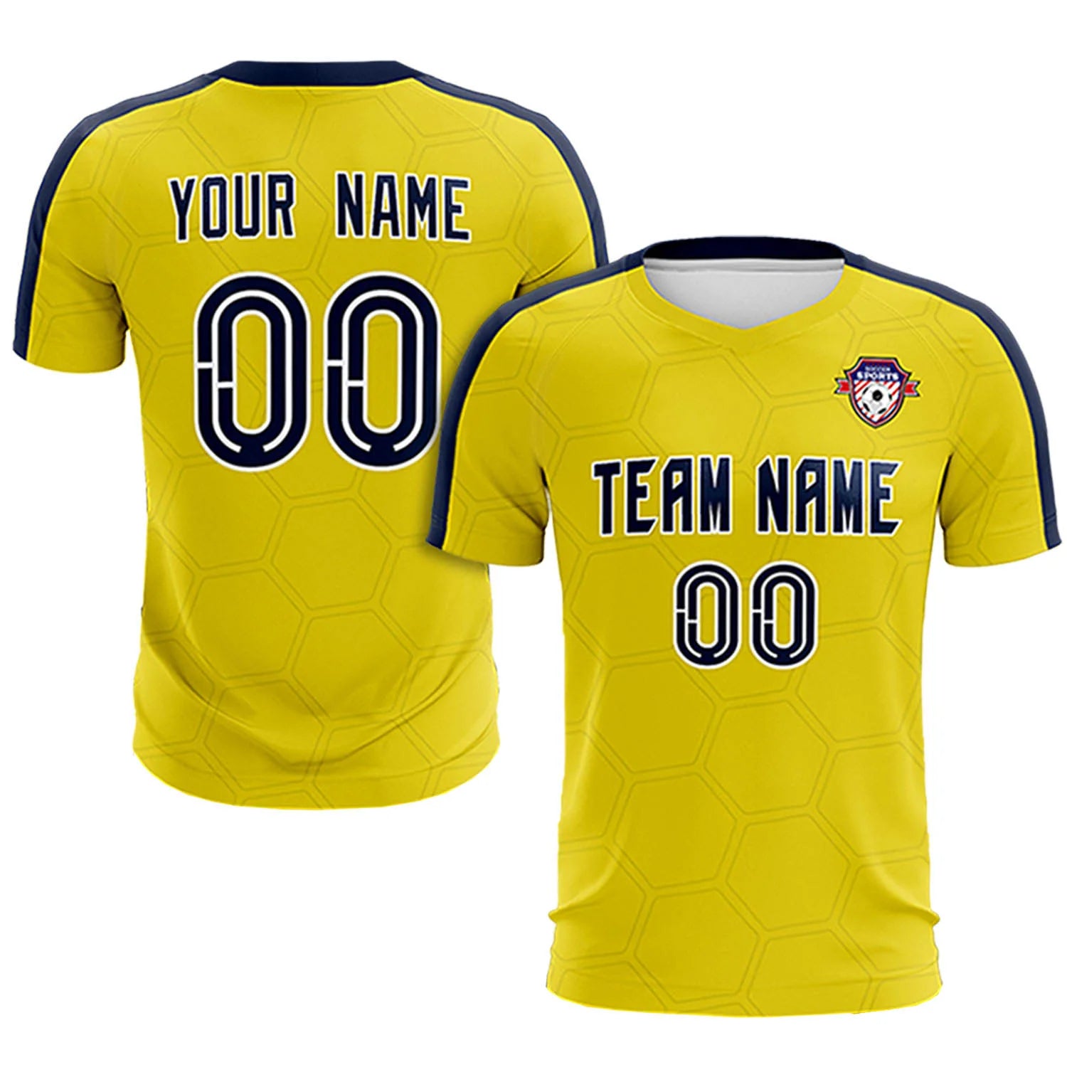 Custom Yellow Navy Outdoor Sport Soccer Sets Jersey