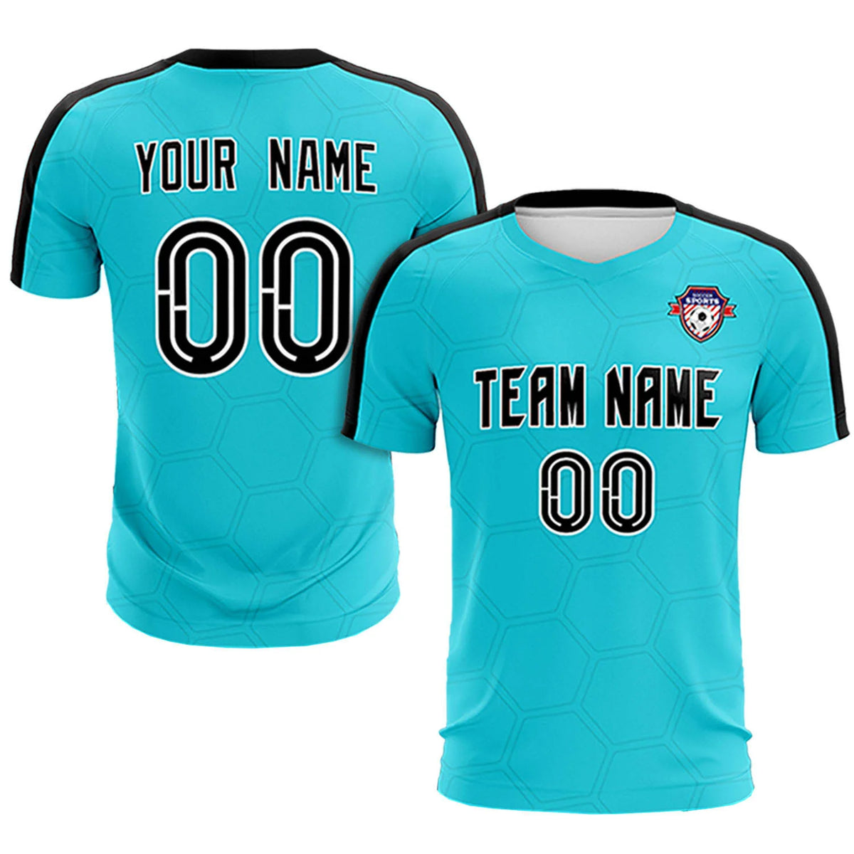 Custom Sky Blue Black Outdoor Sport Soccer Sets Jersey