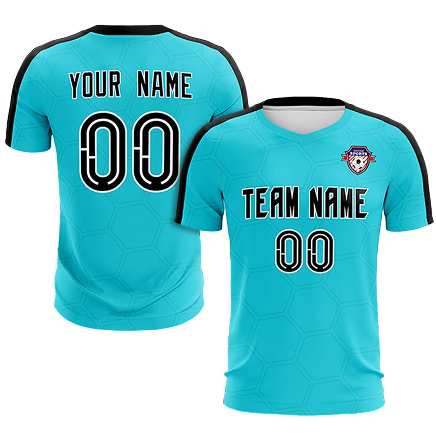 Custom Sky Blue Black Outdoor Sport Soccer Sets Jersey