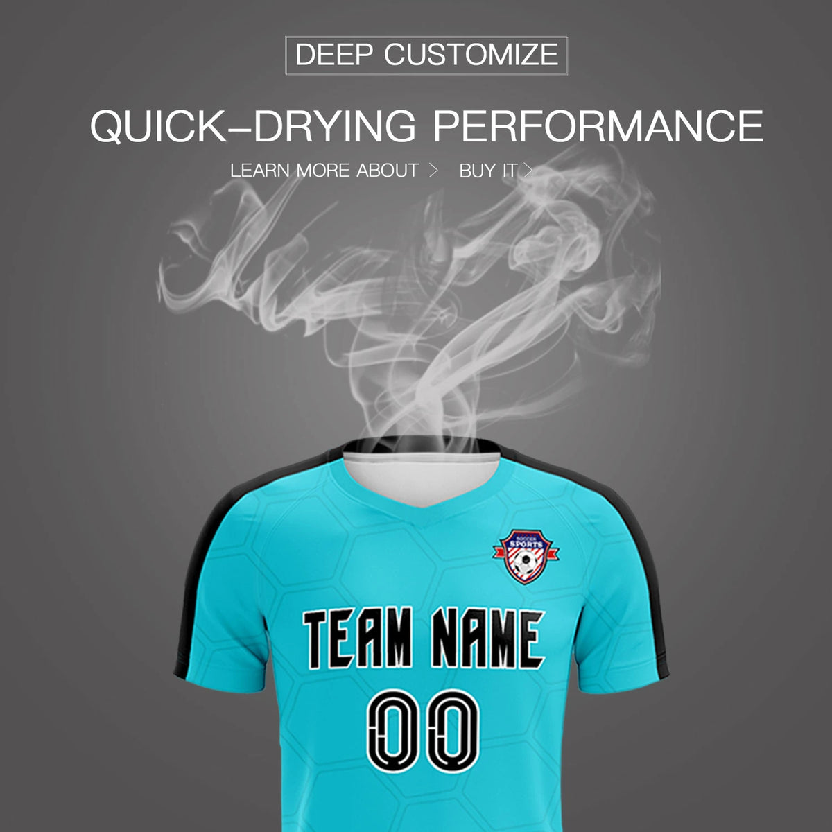 Custom Sky Blue Black Outdoor Sport Soccer Sets Jersey