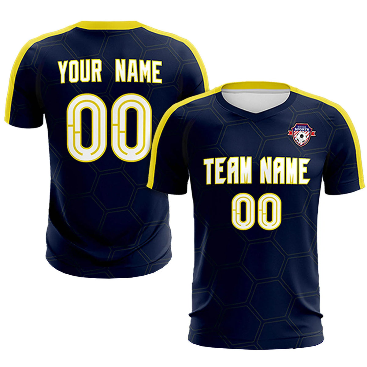 Custom Navy Yellow Outdoor Sport Soccer Sets Jersey