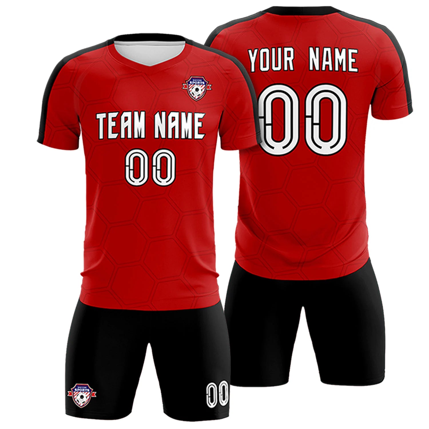 Custom Red Black Outdoor Sport Soccer Sets Jersey