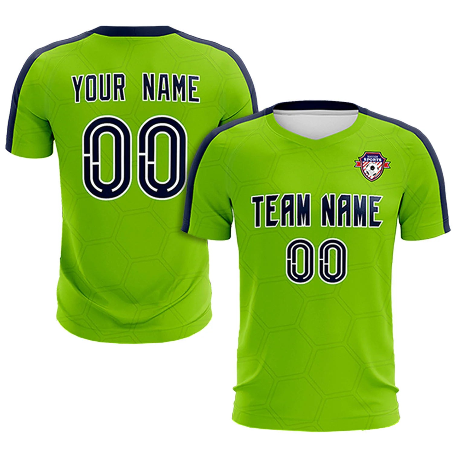 Custom Neon Green Navy Outdoor Sport Soccer Sets Jersey