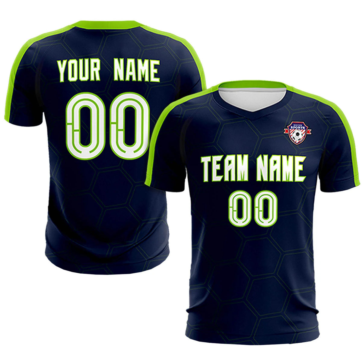 Custom Navy Neon Green Outdoor Sport Soccer Sets Jersey