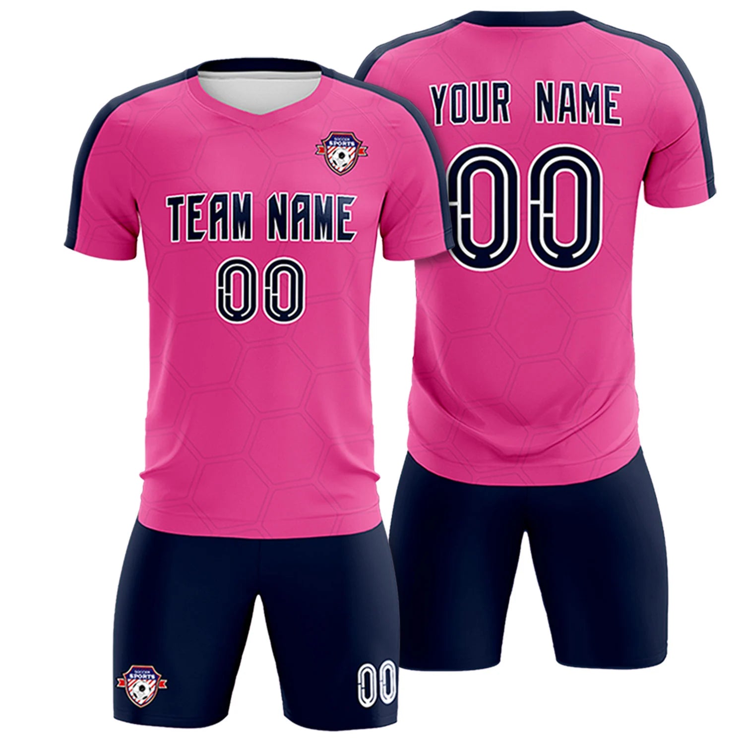 Custom Pink Navy Outdoor Sport Soccer Sets Jersey