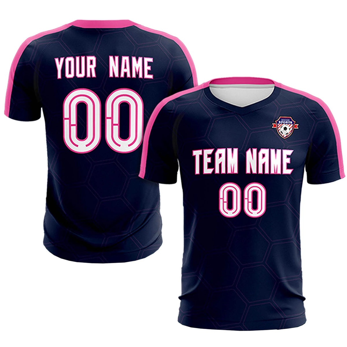Custom Navy Pink Outdoor Sport Soccer Sets Jersey