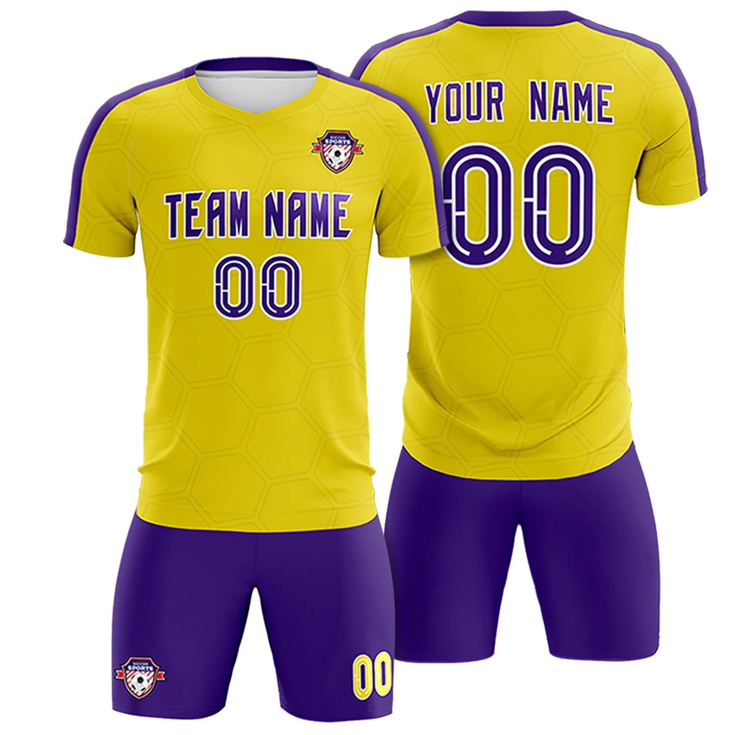 Custom Yellow Purple Outdoor Sport Soccer Sets Jersey