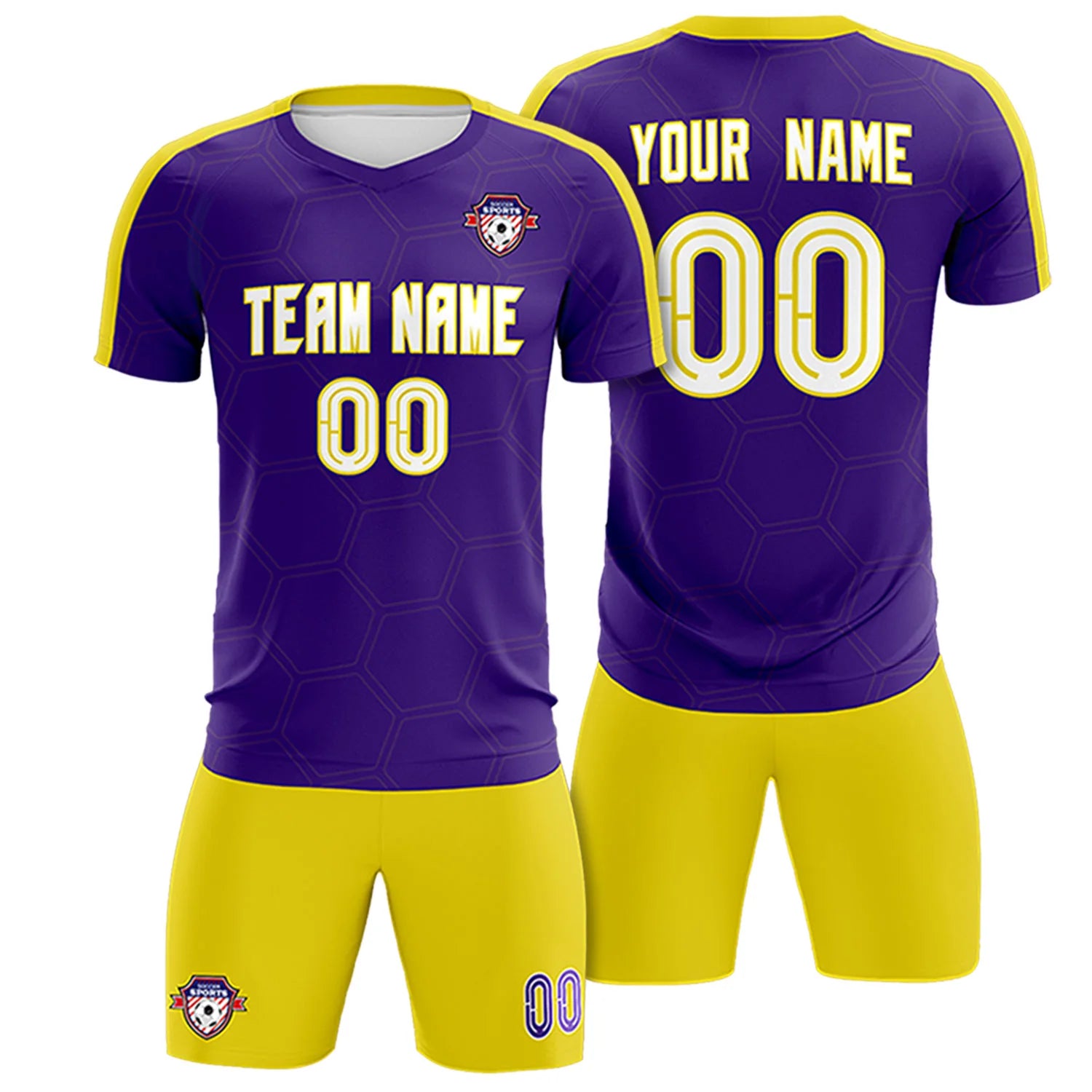 Custom Purple Yellow Outdoor Sport Soccer Sets Jersey