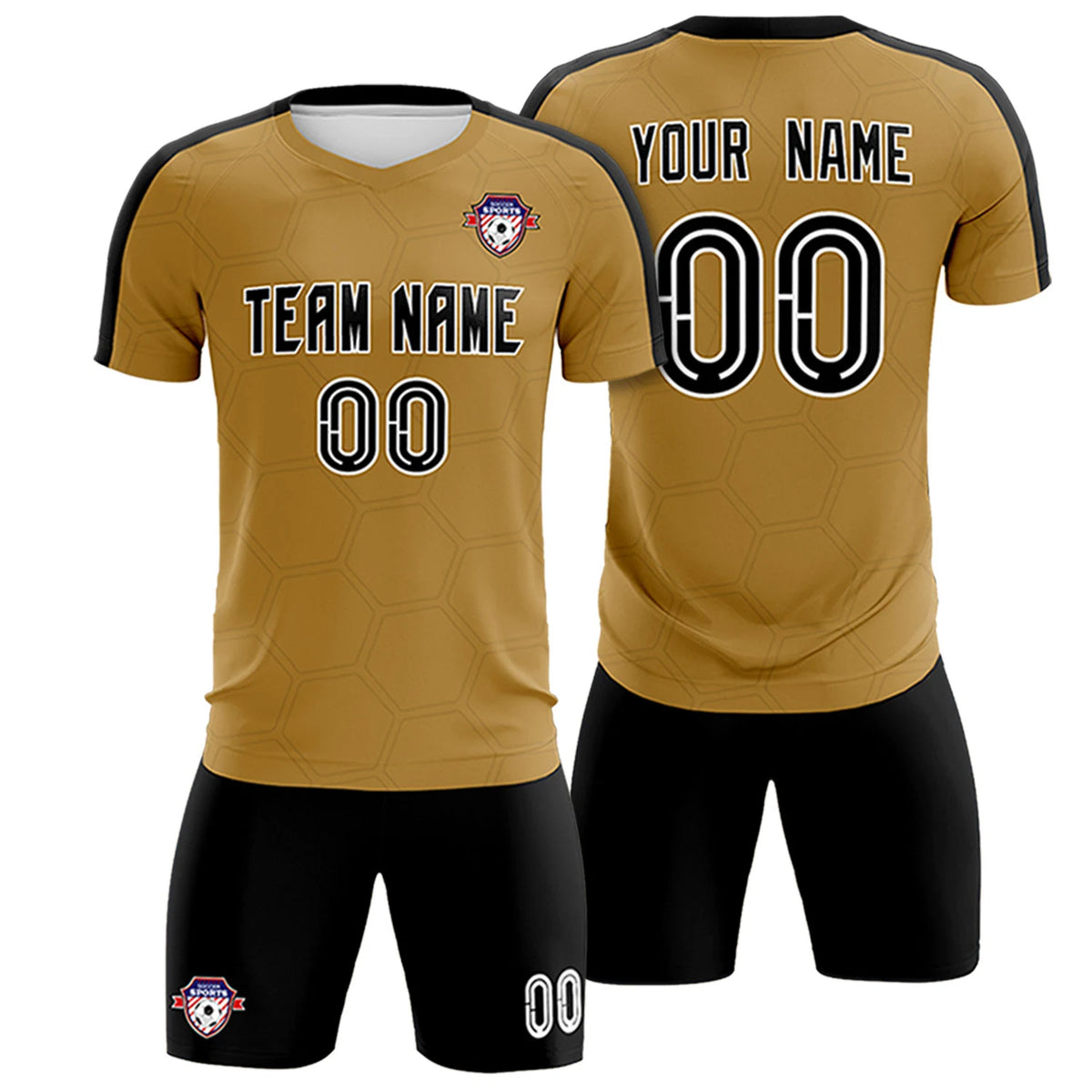 Custom Old Gold Black Outdoor Sport Soccer Sets Jersey