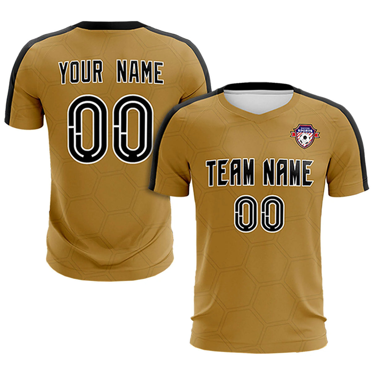 Custom Old Gold Black Outdoor Sport Soccer Sets Jersey