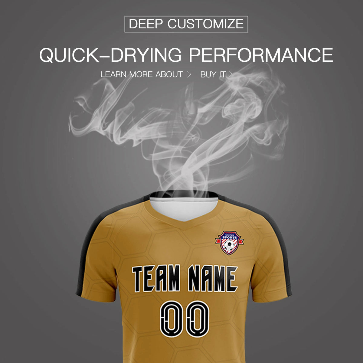 Custom Old Gold Black Outdoor Sport Soccer Sets Jersey