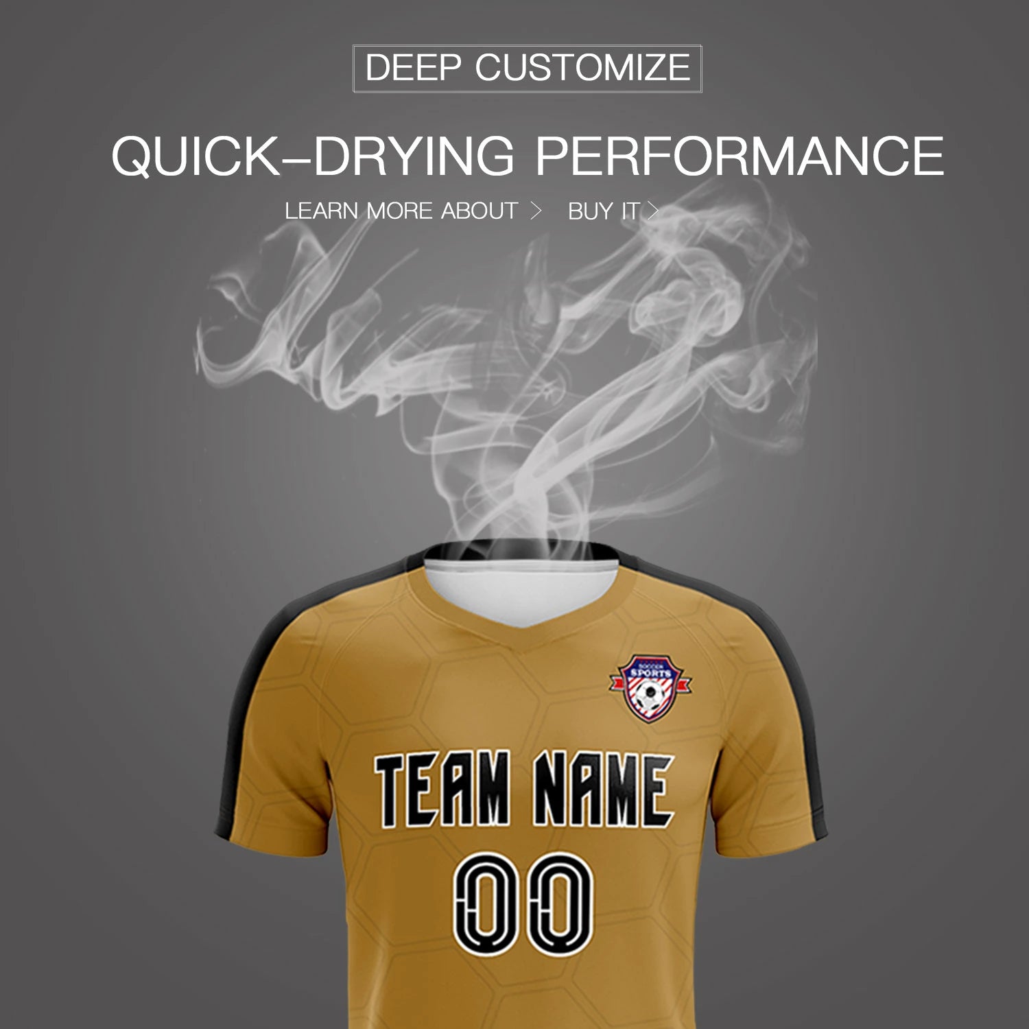 Custom Old Gold Black Outdoor Sport Soccer Sets Jersey