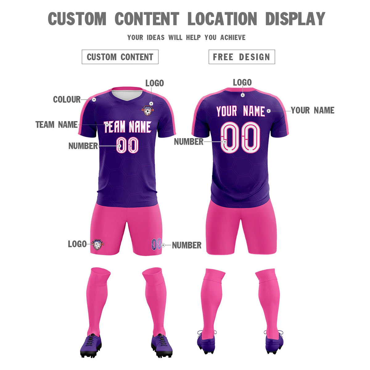 Custom Purple Pink Outdoor Sport Soccer Sets Jersey