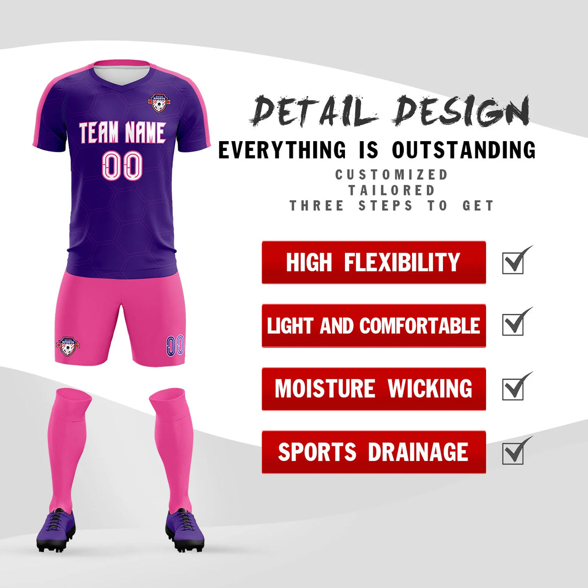Custom Purple Pink Outdoor Sport Soccer Sets Jersey