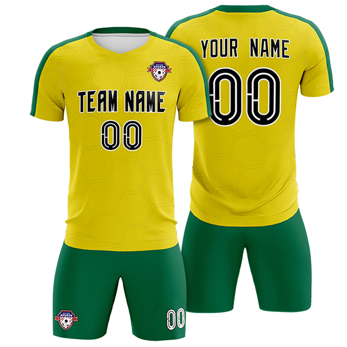 Custom Yellow Kelly Green Outdoor Sport Soccer Sets Jersey