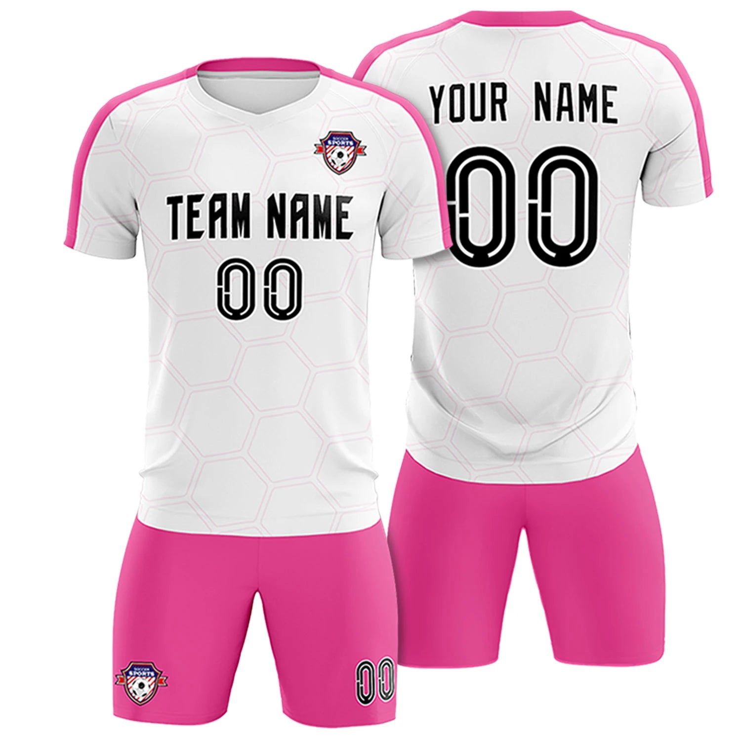 Custom White Pink Outdoor Sport Soccer Sets Jersey