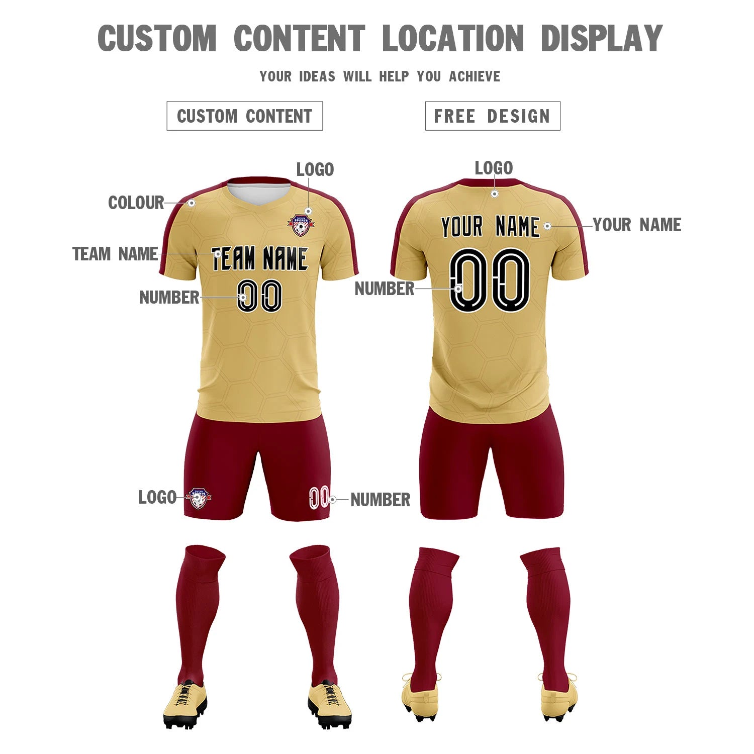Custom Khaki Crimson Outdoor Sport Soccer Sets Jersey
