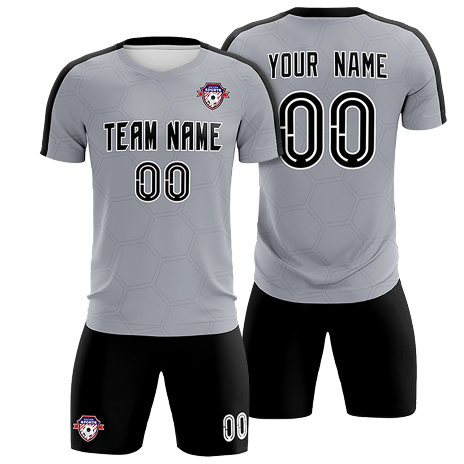 Custom Gray Black Outdoor Sport Soccer Sets Jersey