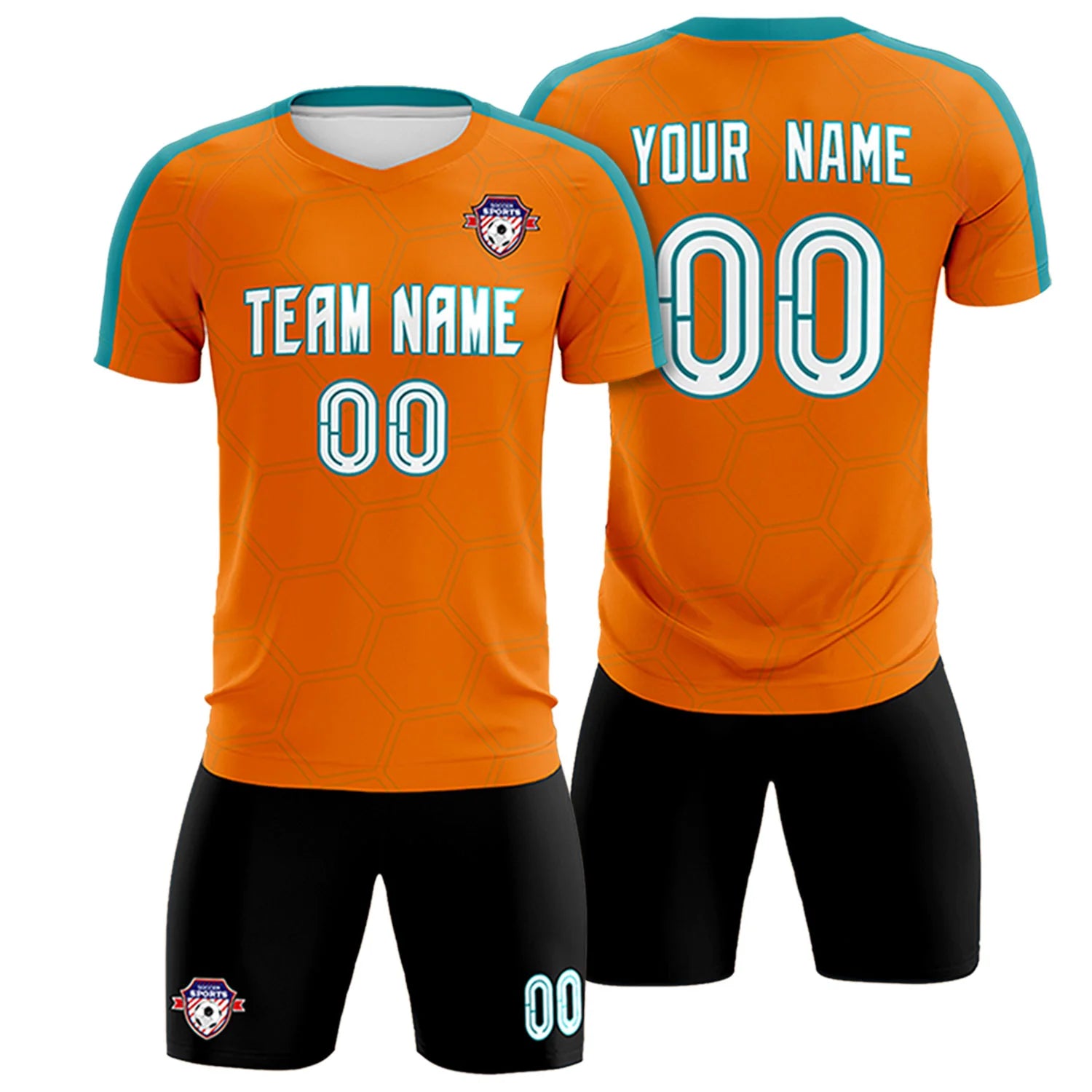 Custom Orange Aqua Outdoor Sport Soccer Sets Jersey