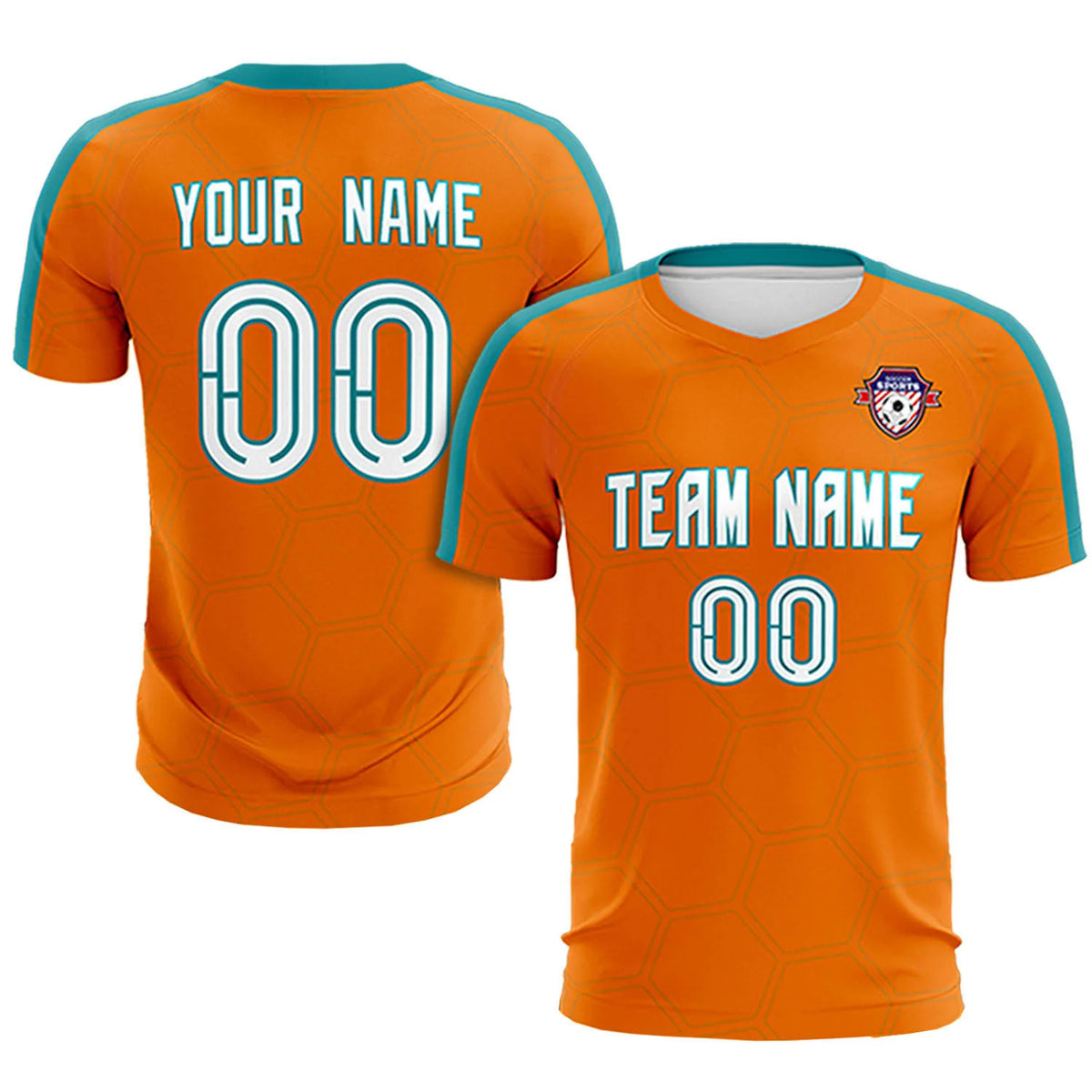 Custom Orange Aqua Outdoor Sport Soccer Sets Jersey