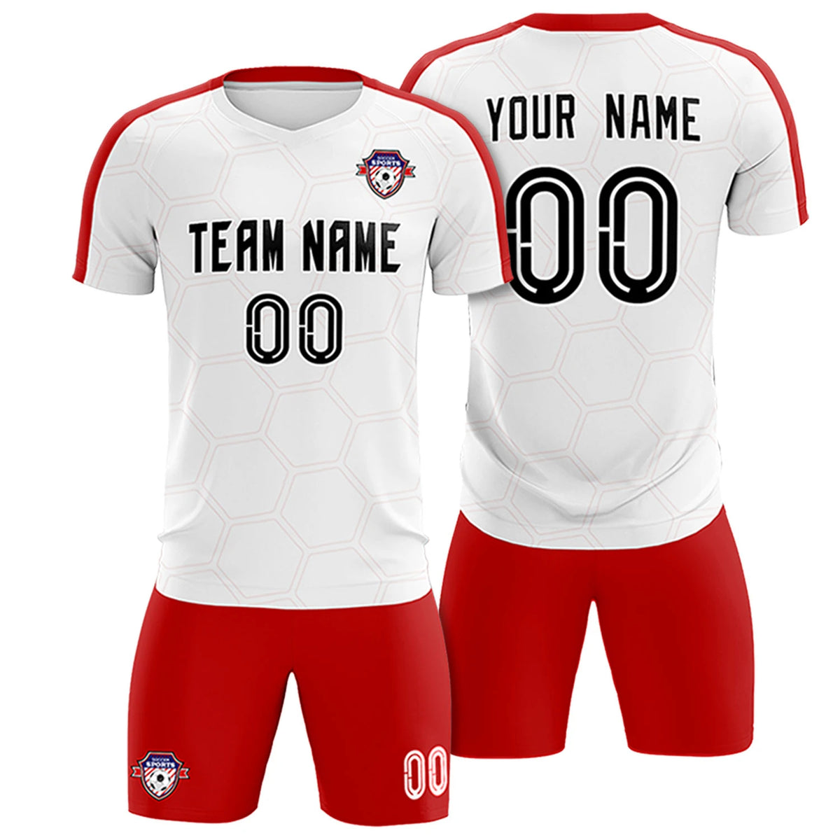 Custom White Red Outdoor Sport Soccer Sets Jersey