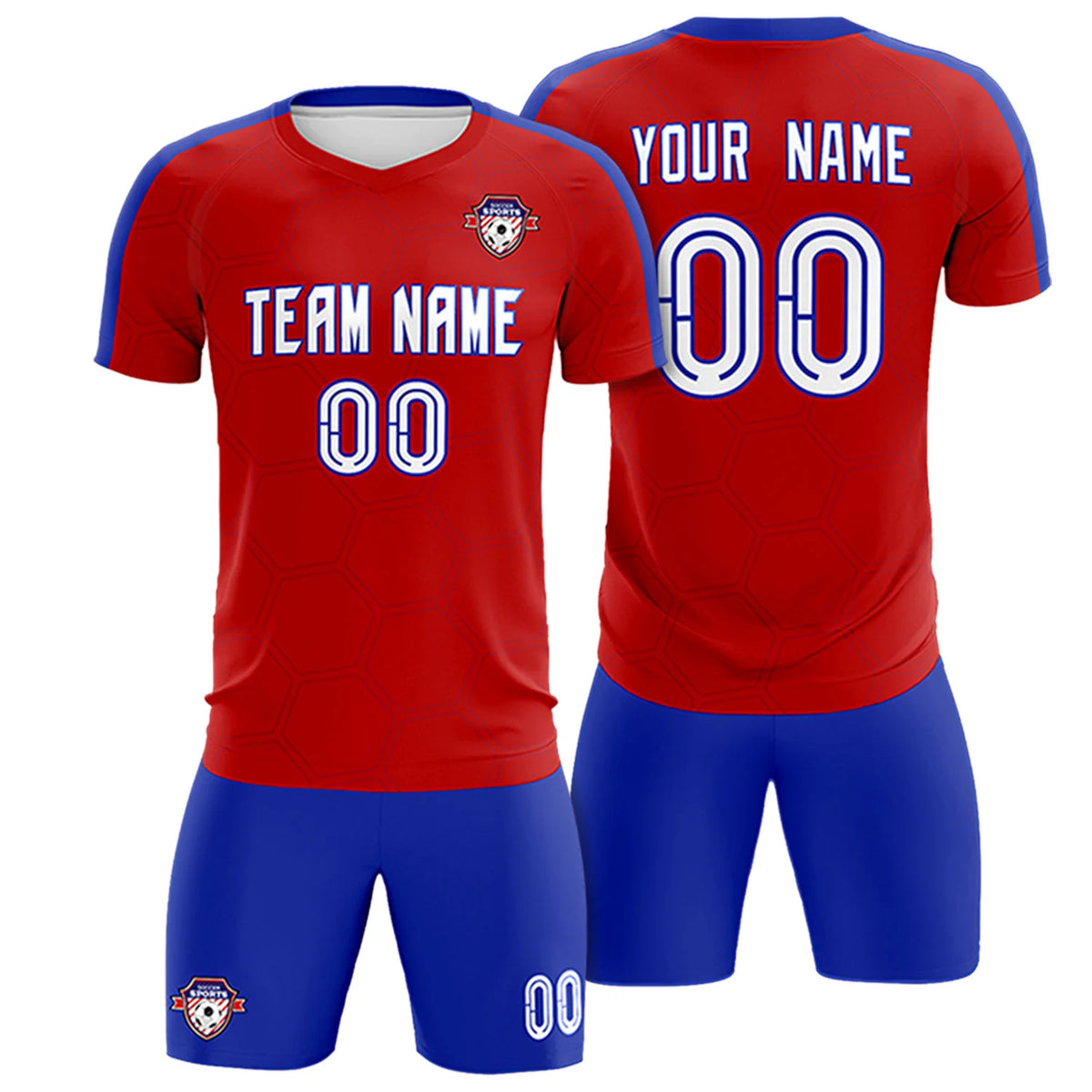 Custom Red Royal Blue Outdoor Sport Soccer Sets Jersey