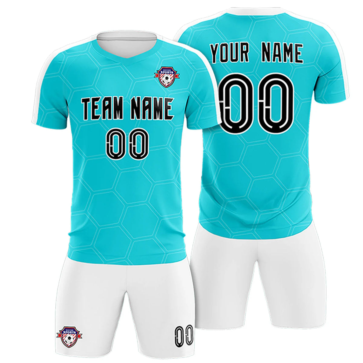 Custom Aqua White Outdoor Sport Soccer Sets Jersey