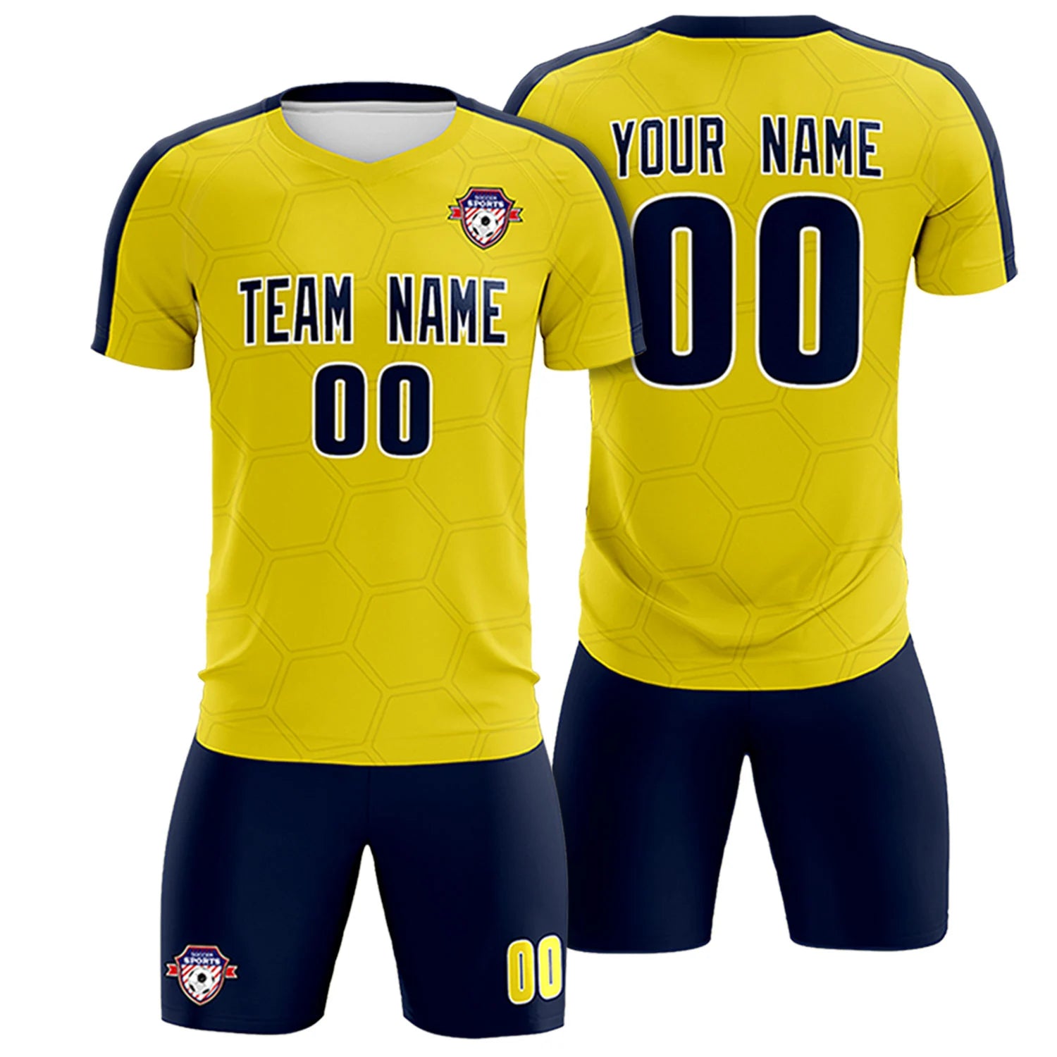 Custom Yellow Navy Outdoor Sport Soccer Sets Jersey