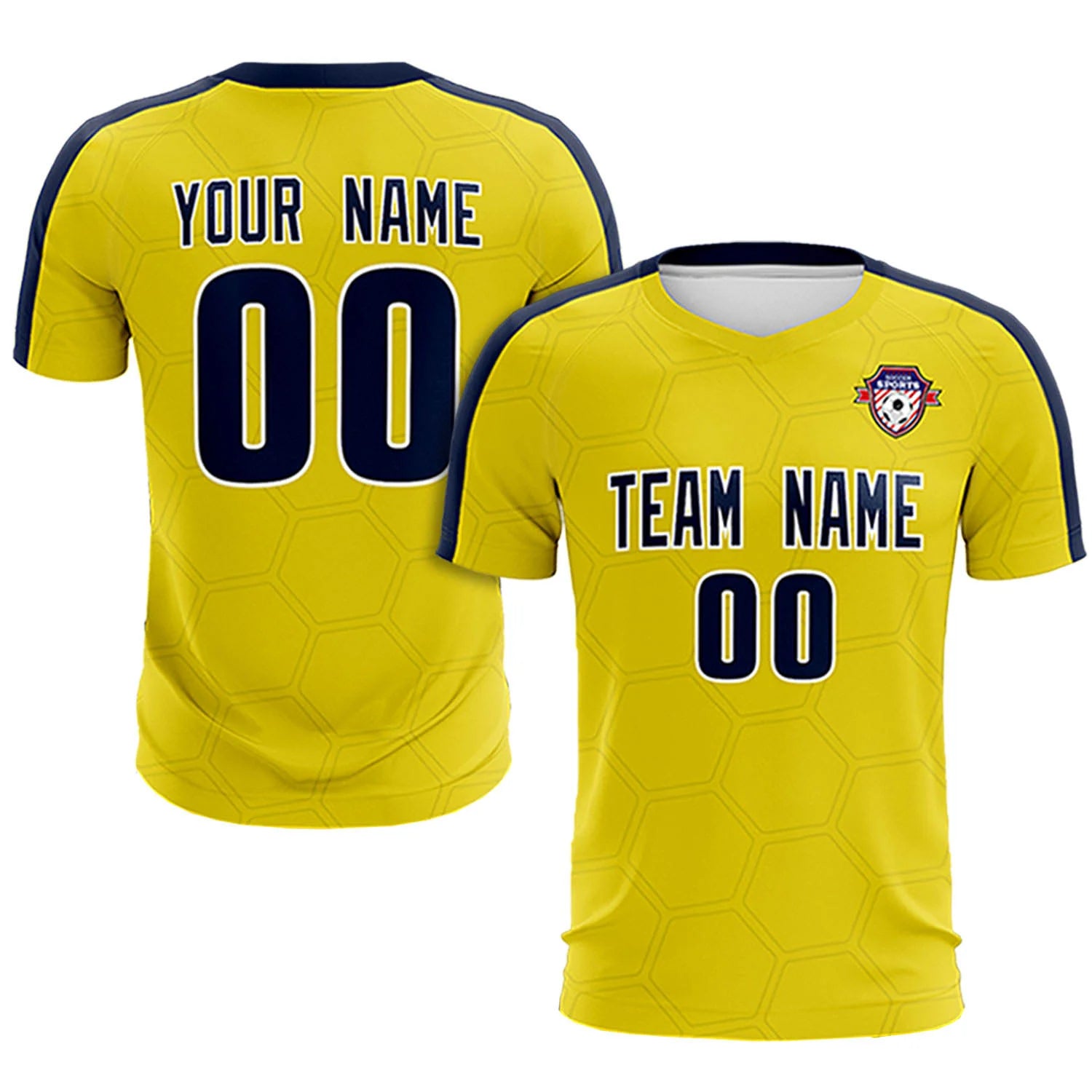 Custom Yellow Navy Outdoor Sport Soccer Sets Jersey