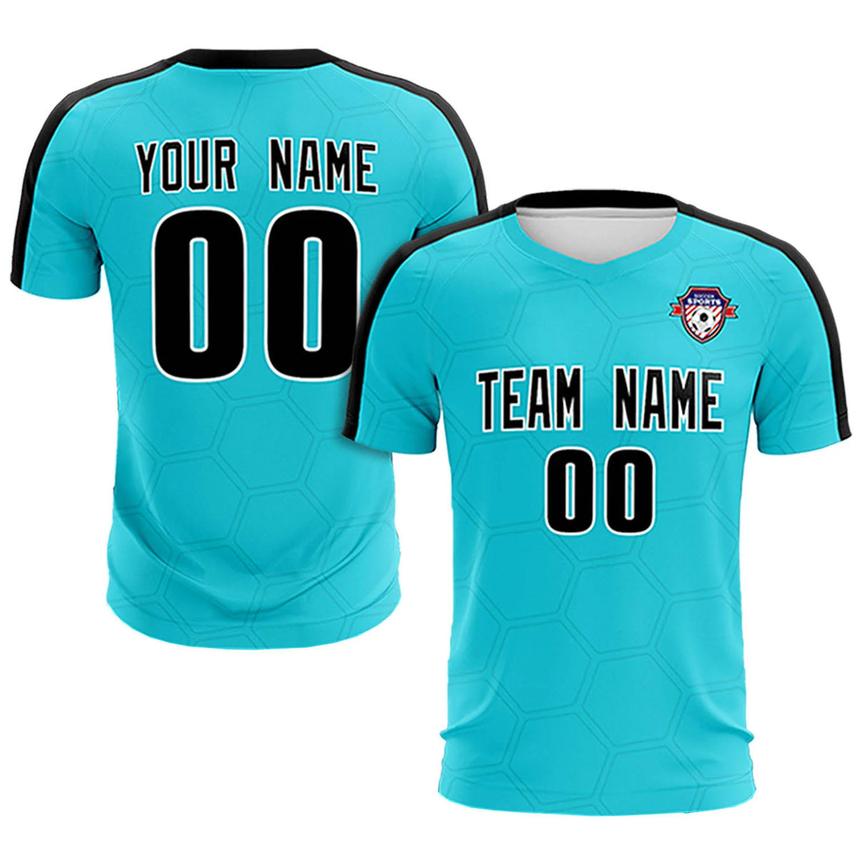 Custom Sky Blue Black Outdoor Sport Soccer Sets Jersey