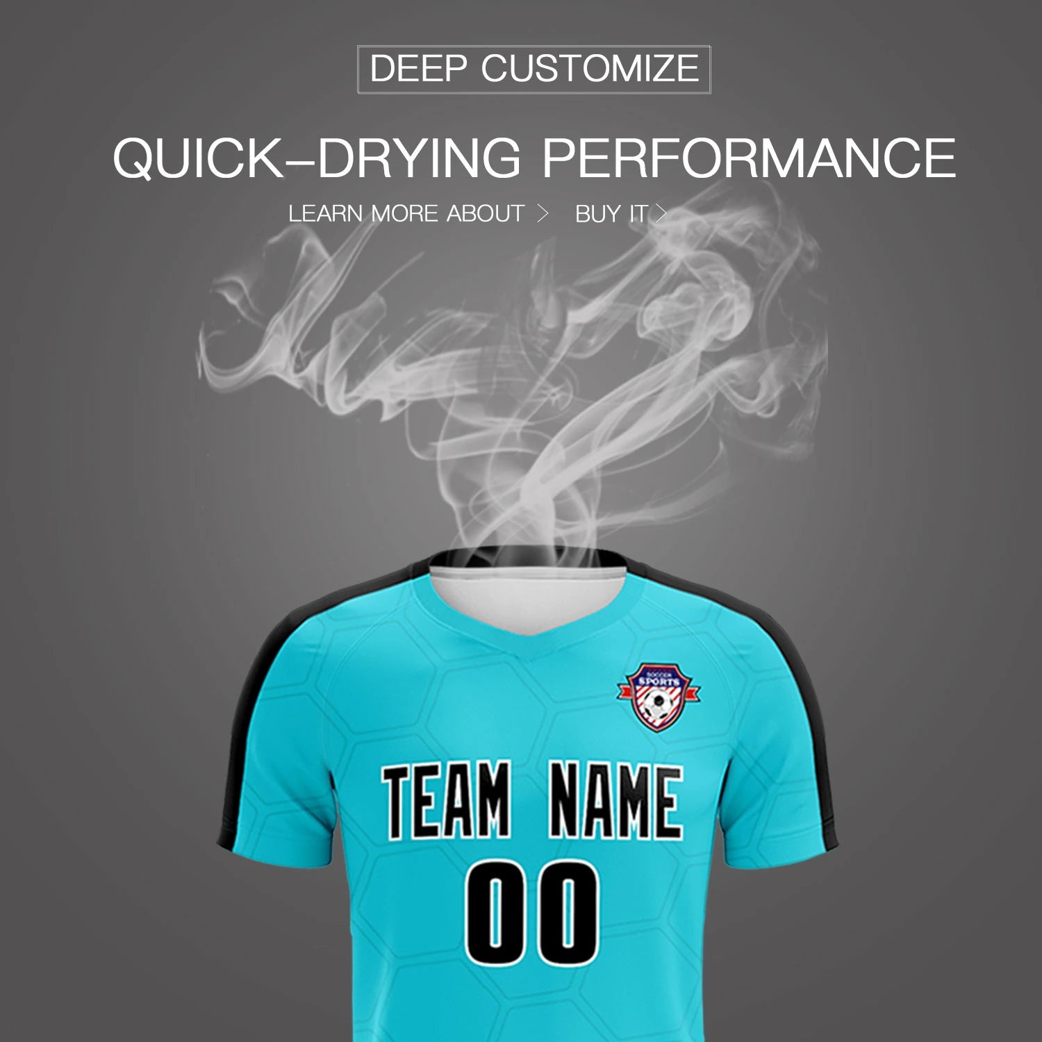 Custom Sky Blue Black Outdoor Sport Soccer Sets Jersey