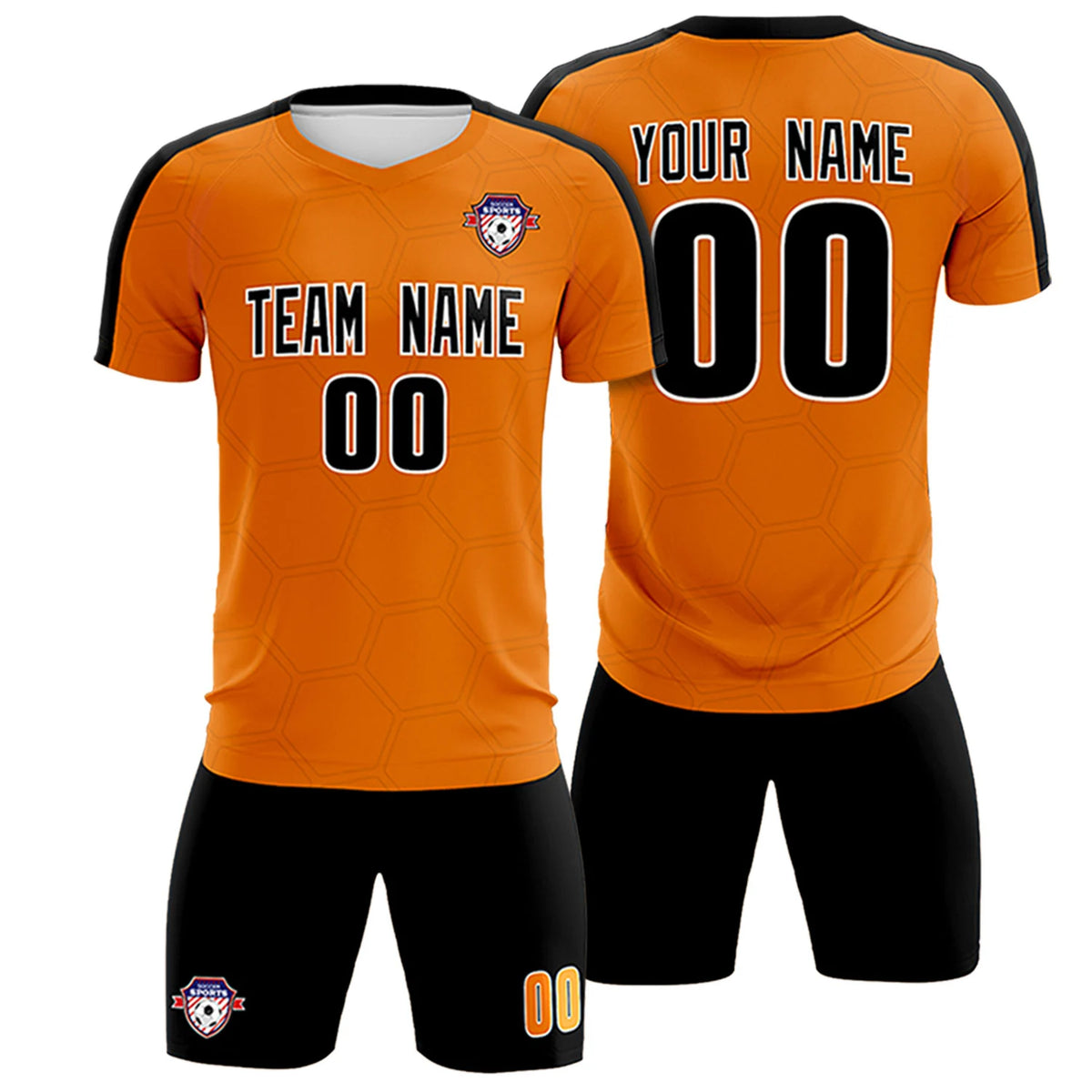 Custom Orange Black Outdoor Sport Soccer Sets Jersey
