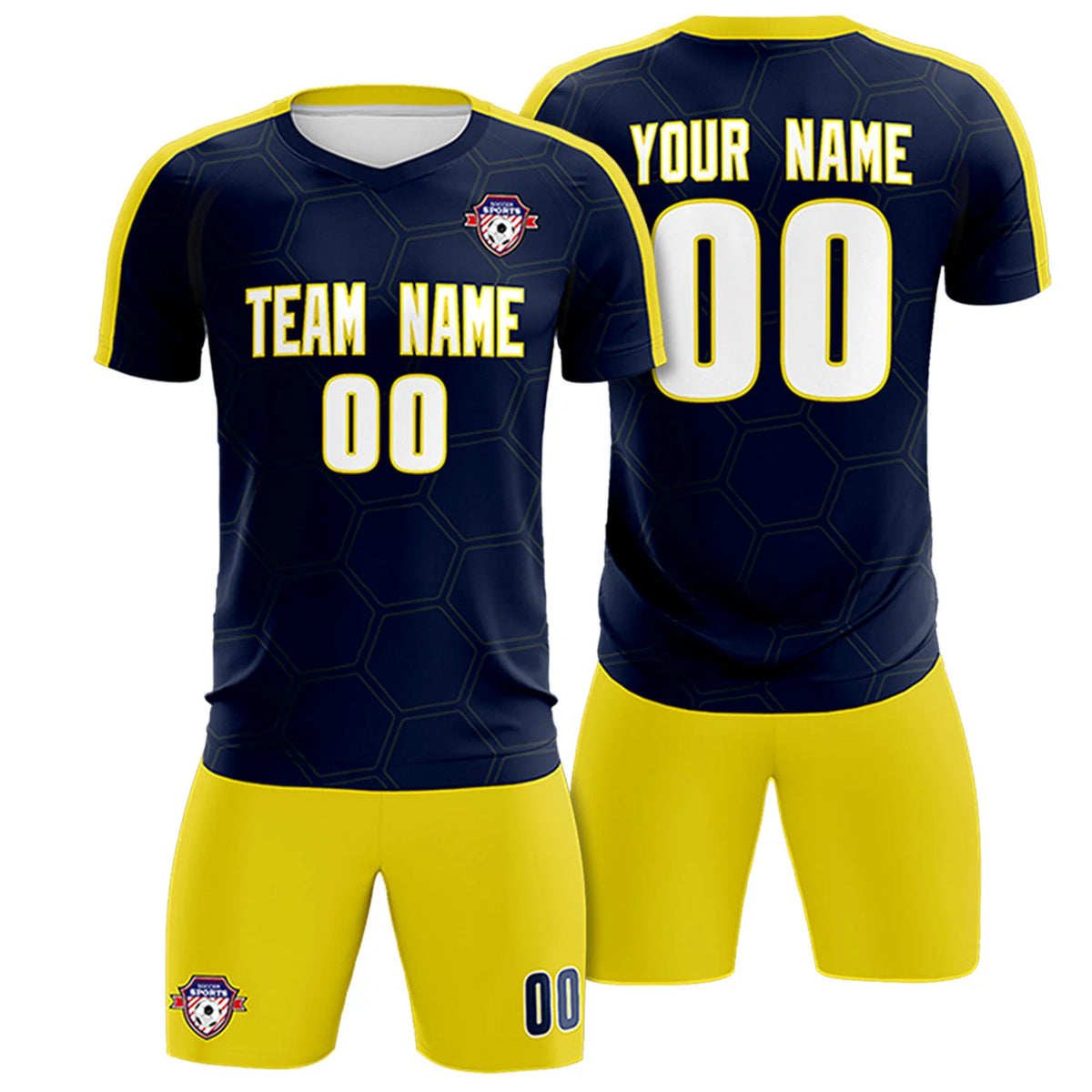 Custom Navy Yellow Outdoor Sport Soccer Sets Jersey