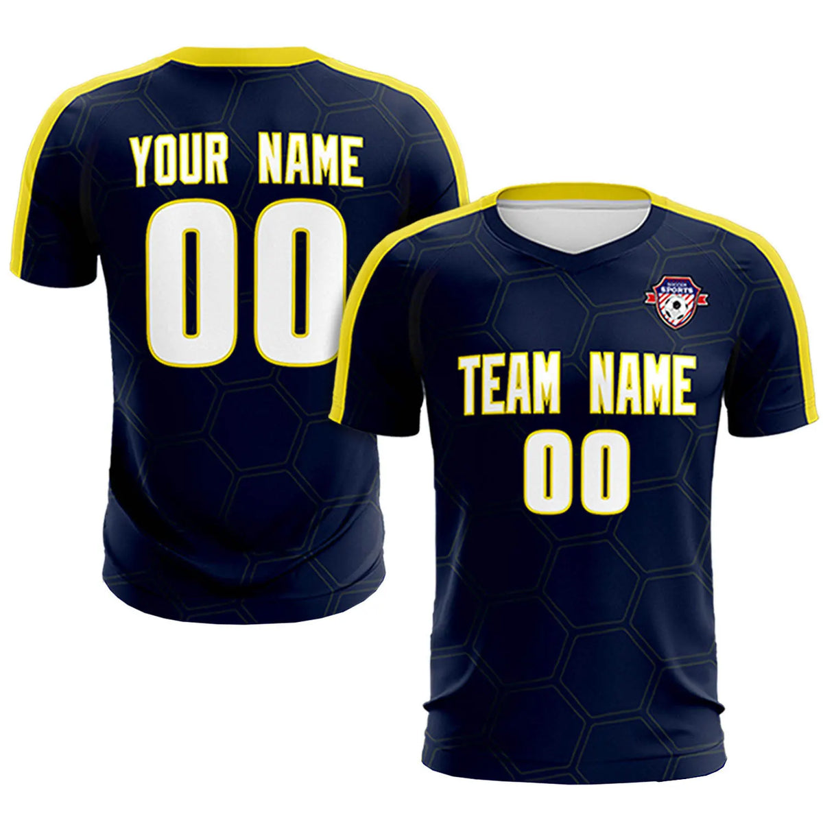 Custom Navy Yellow Outdoor Sport Soccer Sets Jersey
