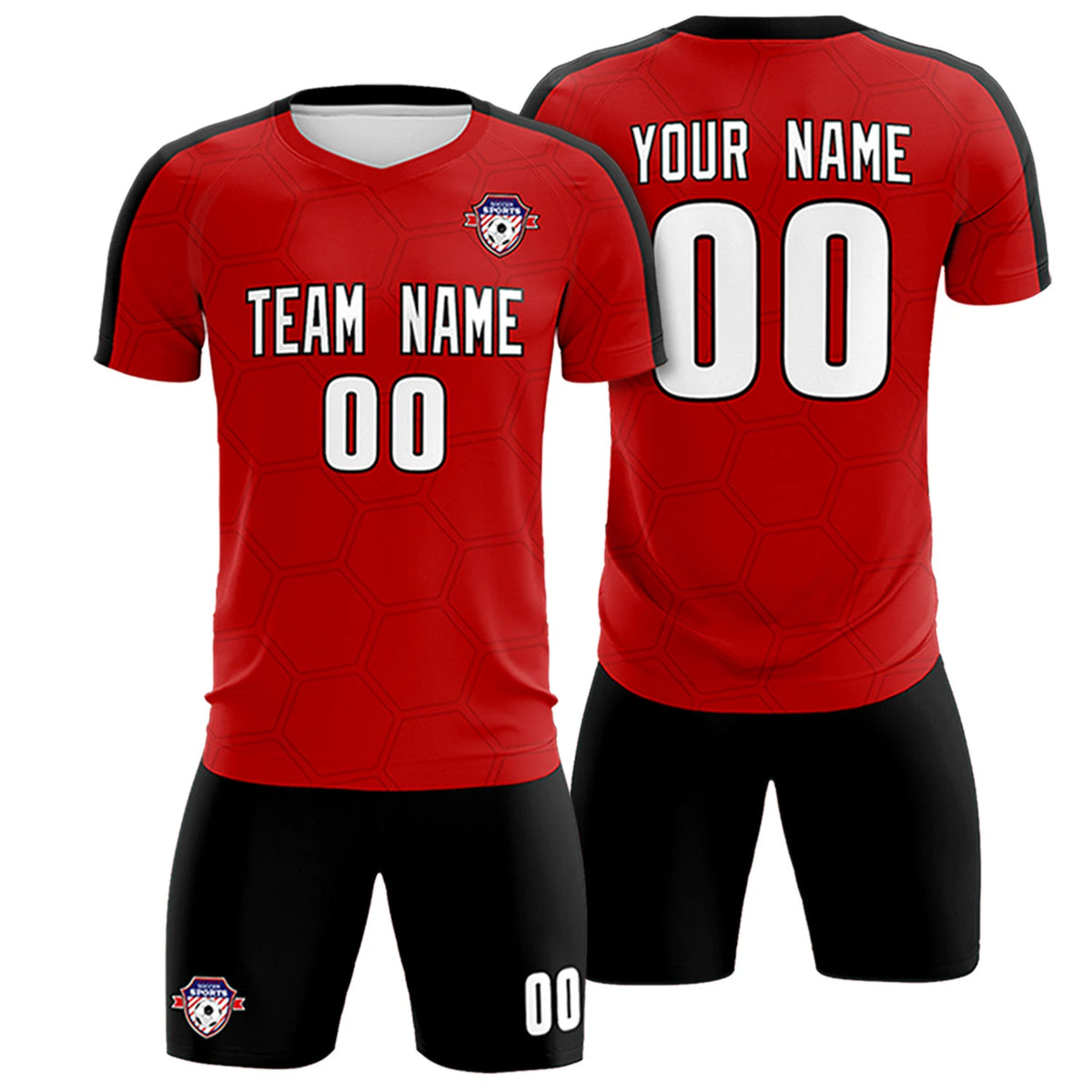 Custom Red Black Outdoor Sport Soccer Sets Jersey
