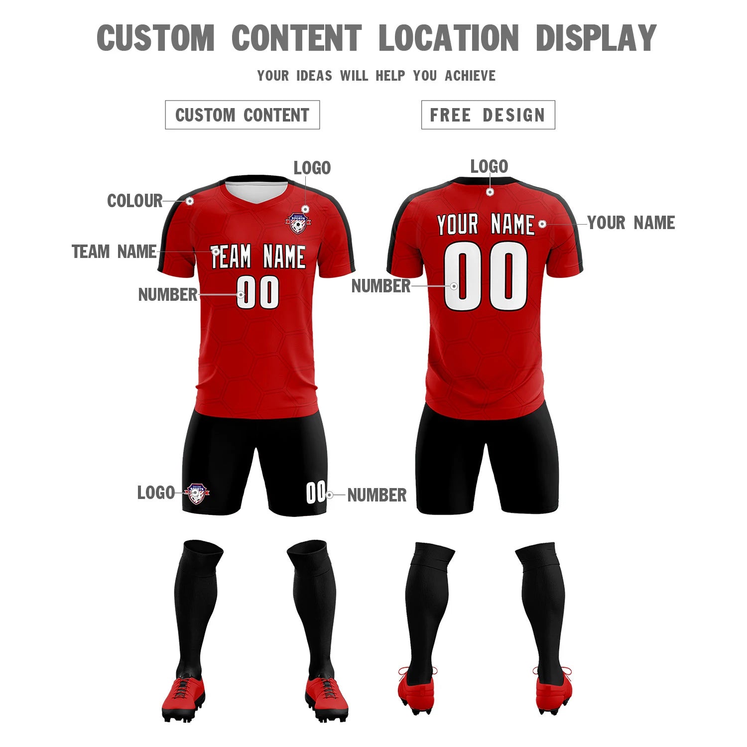 Custom Red Black Outdoor Sport Soccer Sets Jersey